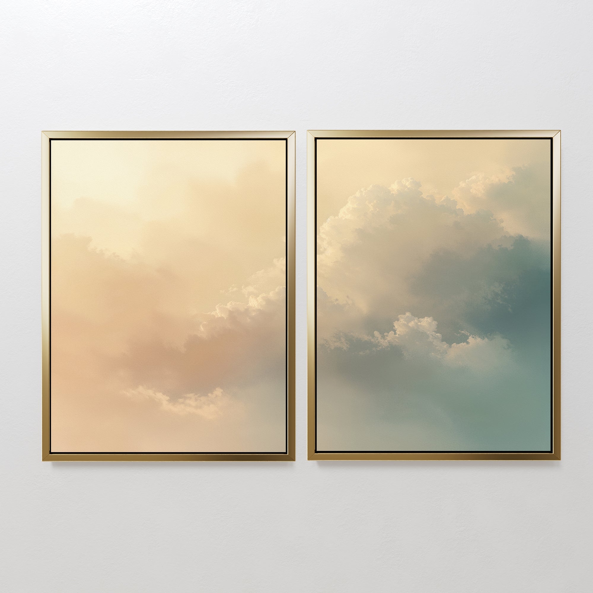 Whispers of the Cloudfields – Set of 2 Canvas Prints set of 2 – beige and white cloud canvas wall art by Aspire Prints