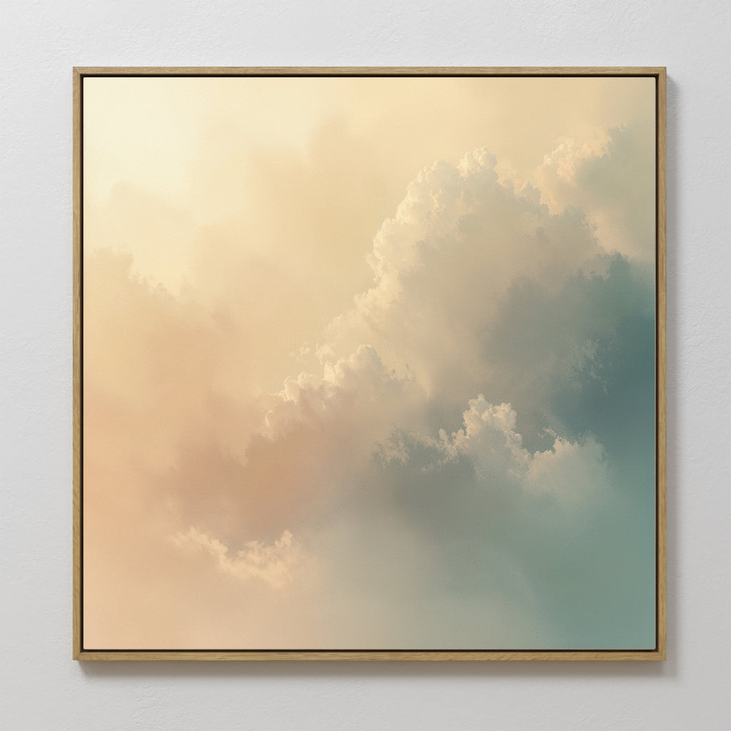 Whispers of a Champagne Sky Canvas Wall Art – beige and white cloud canvas wall art print by Aspire Prints