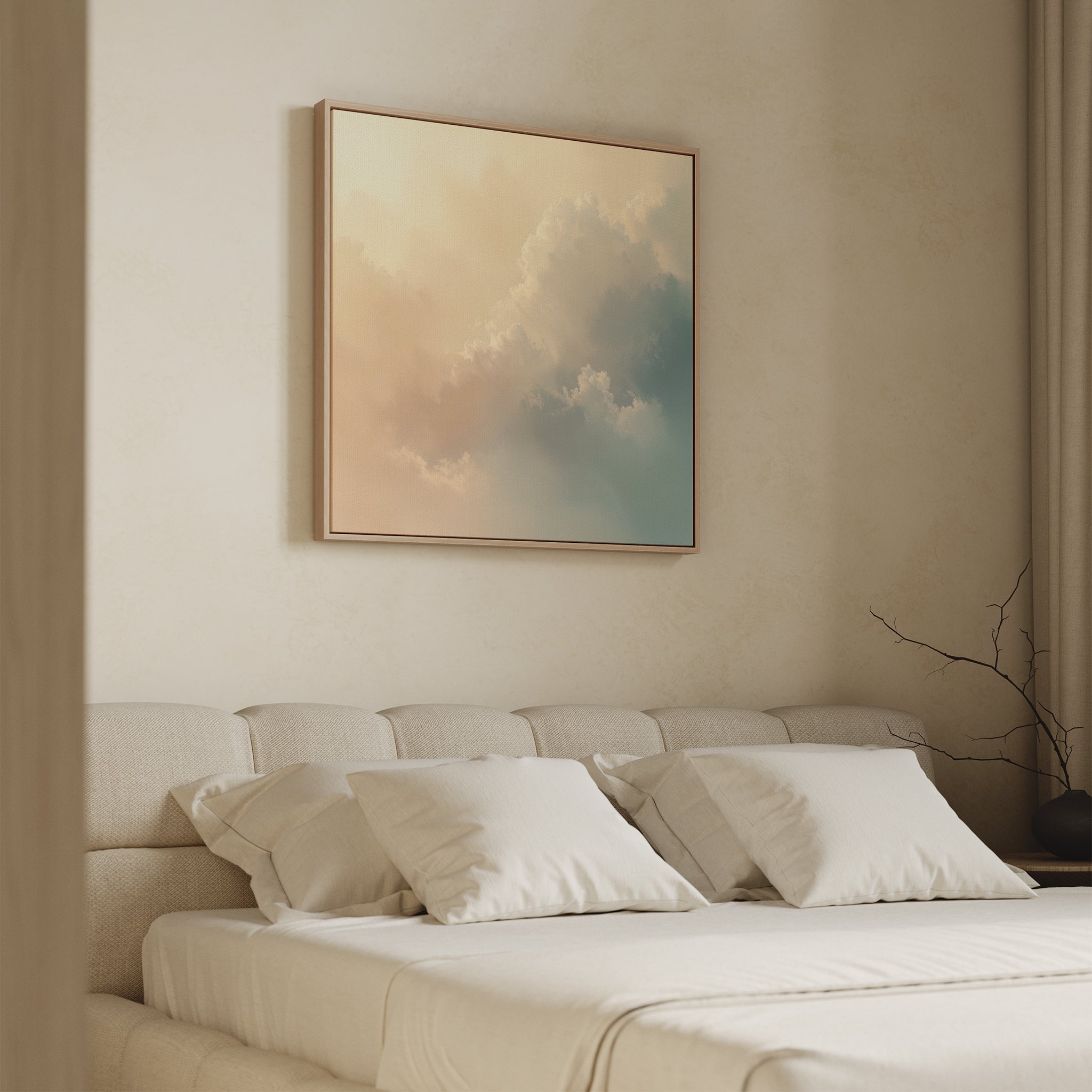 Whispers of a Champagne Sky Canvas Wall Art – beige and white cloud canvas wall art print by Aspire Prints