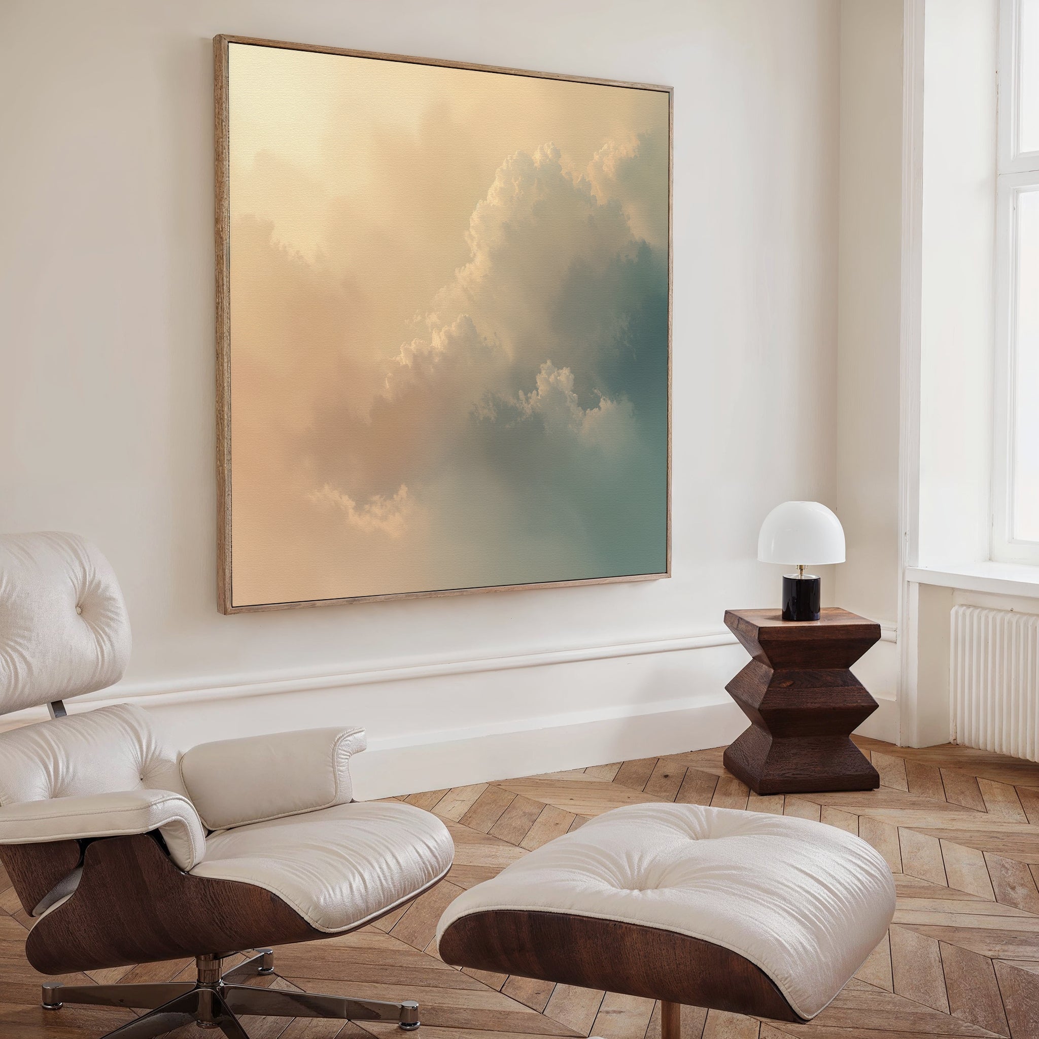 Whispers of a Champagne Sky Canvas Wall Art – beige and white cloud canvas wall art print by Aspire Prints