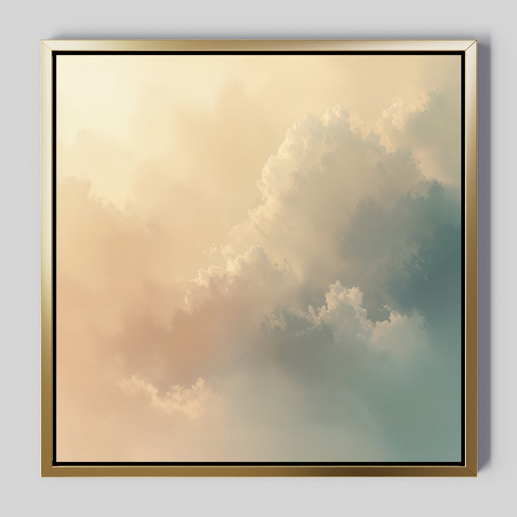 Whispers of a Champagne Sky Canvas Wall Art – beige and white cloud canvas wall art print by Aspire Prints