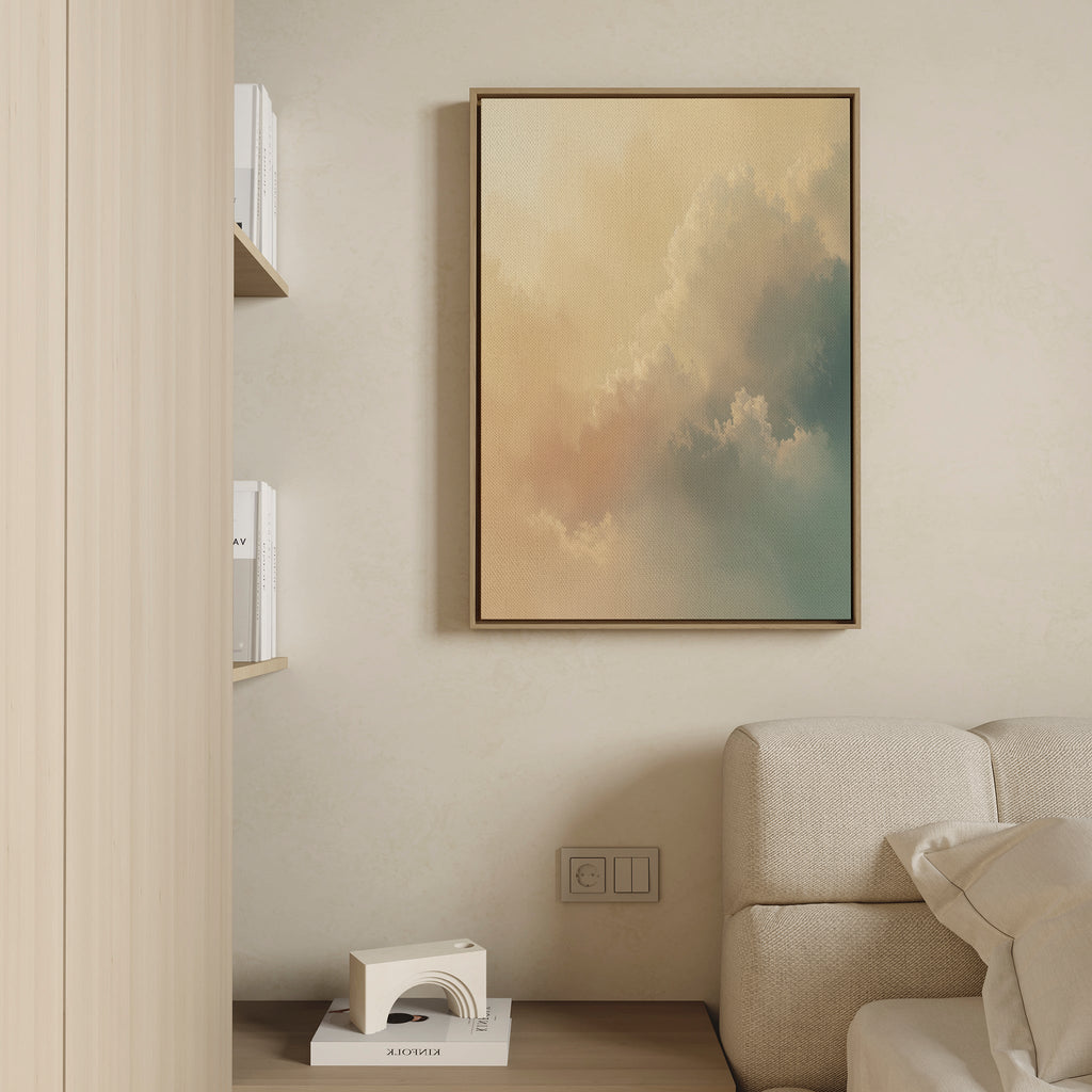 Whispered Skies at Dawn – beige and white cloud canvas wall art print by Aspire Prints