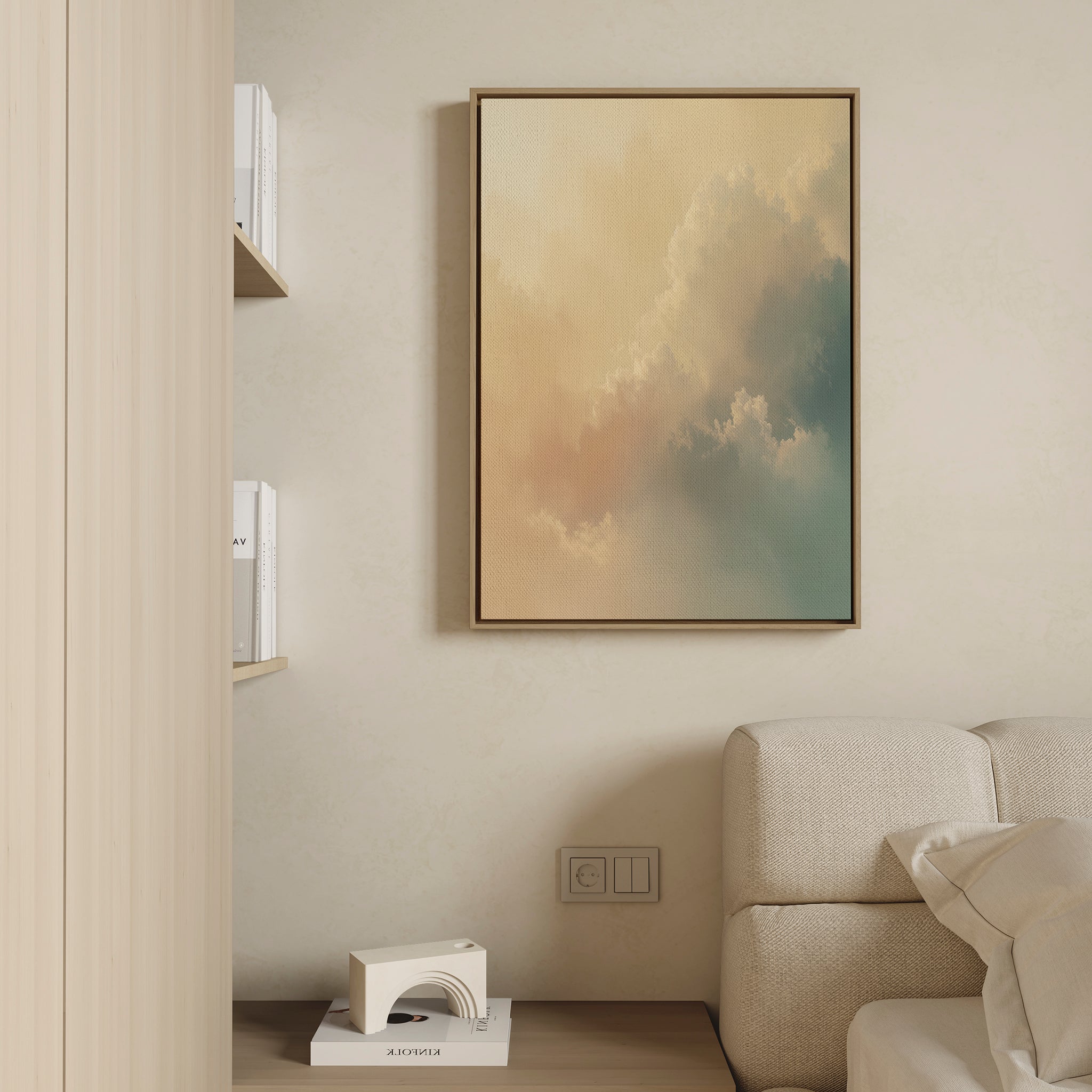 Whispered Skies at Dawn – beige and white cloud canvas wall art print by Aspire Prints