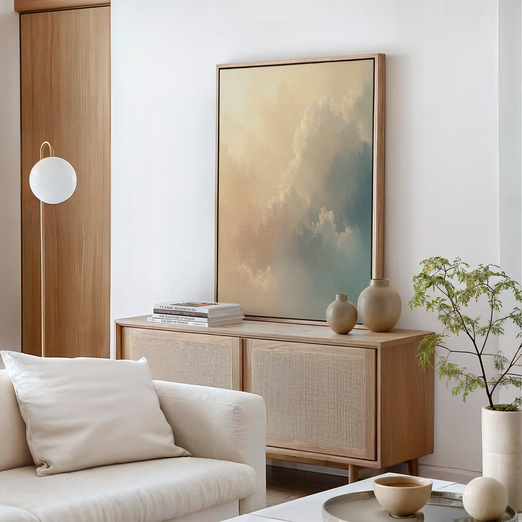 Whispered Skies at Dawn – beige and white cloud canvas wall art print by Aspire Prints