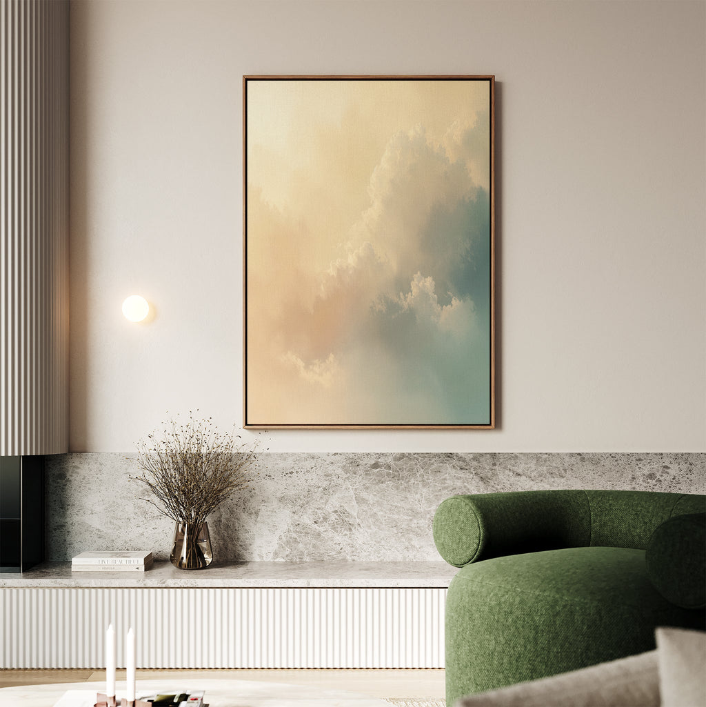 Whispered Skies at Dawn – beige and white cloud canvas wall art print by Aspire Prints