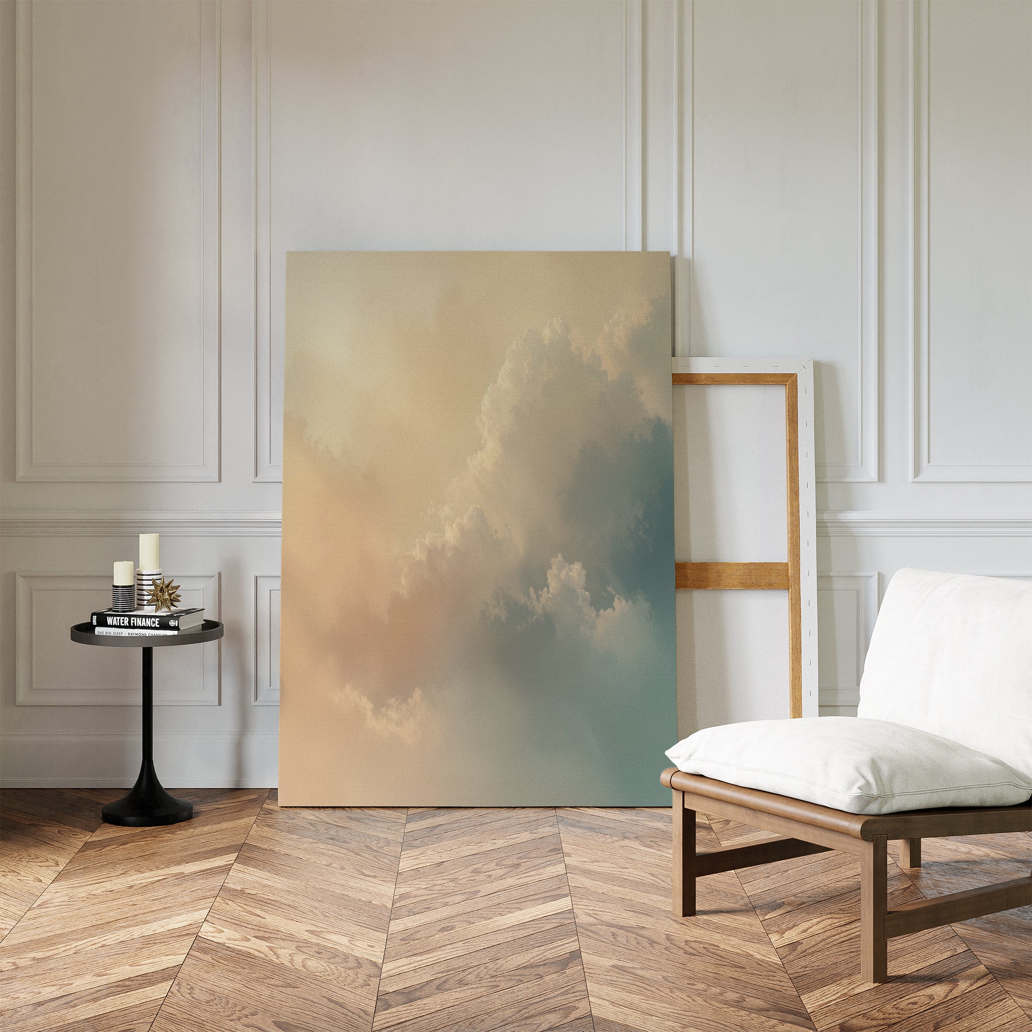 Whispered Skies at Dawn – beige and white cloud canvas wall art print by Aspire Prints