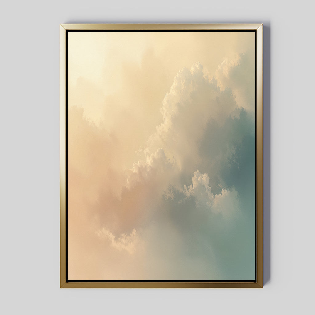 Whispered Skies at Dawn – beige and white cloud canvas wall art print by Aspire Prints
