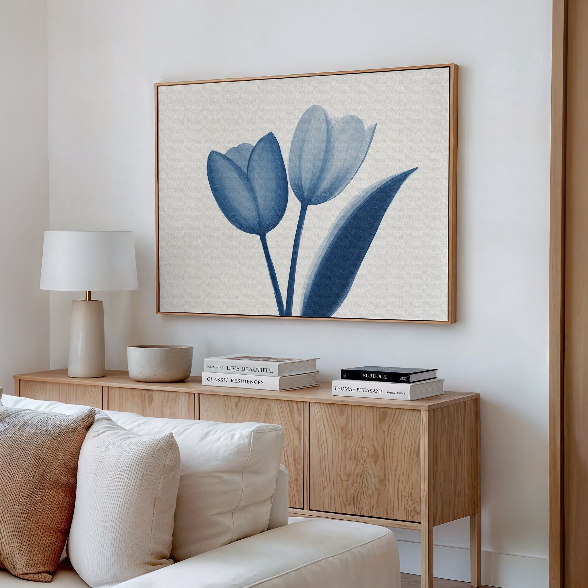 Whispers in Azure – blue botanical canvas wall art print by Aspire Prints