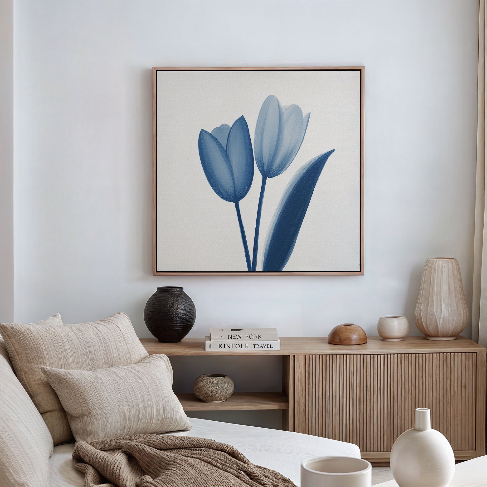 Whispers in Azure – blue botanical canvas wall art print by Aspire Prints