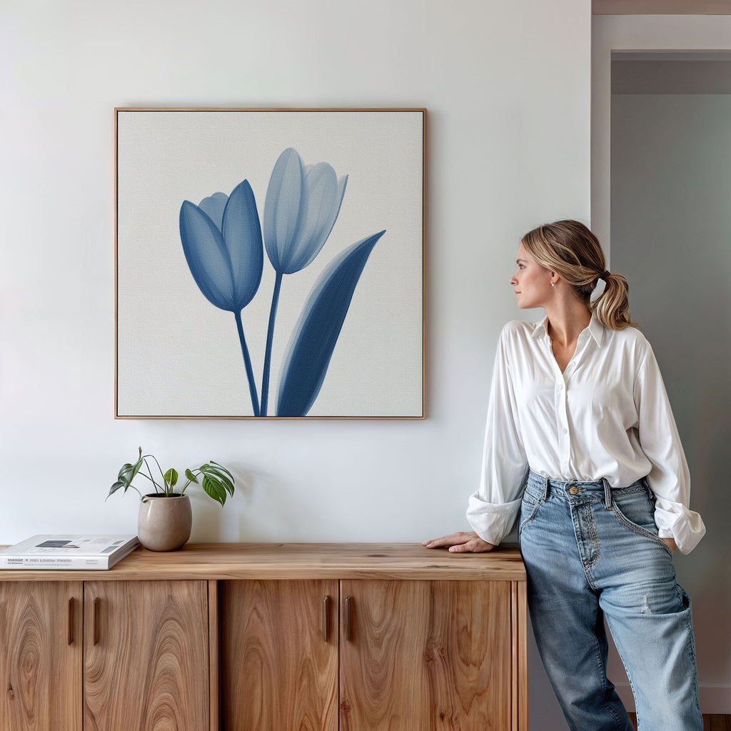 Whispers in Azure – blue botanical canvas wall art print by Aspire Prints
