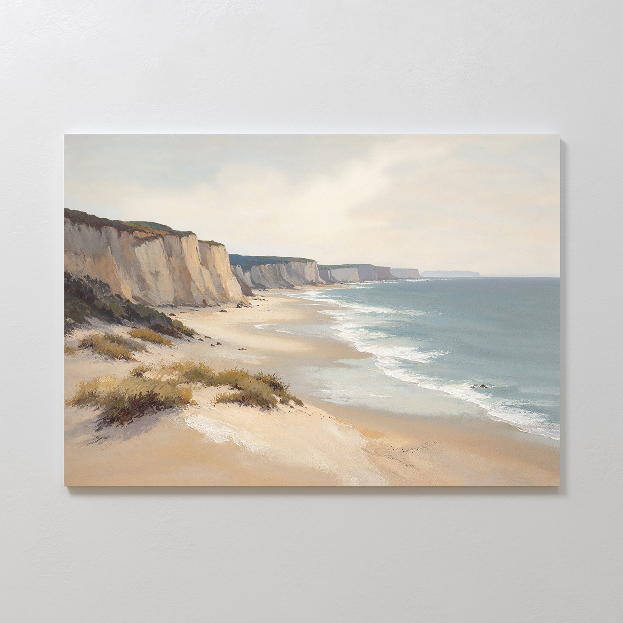 Whispering Cliffs at Tideline – blue vintage canvas wall art print by Aspire Prints