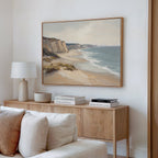 Whispering Cliffs at Tideline – blue vintage canvas wall art print by Aspire Prints
