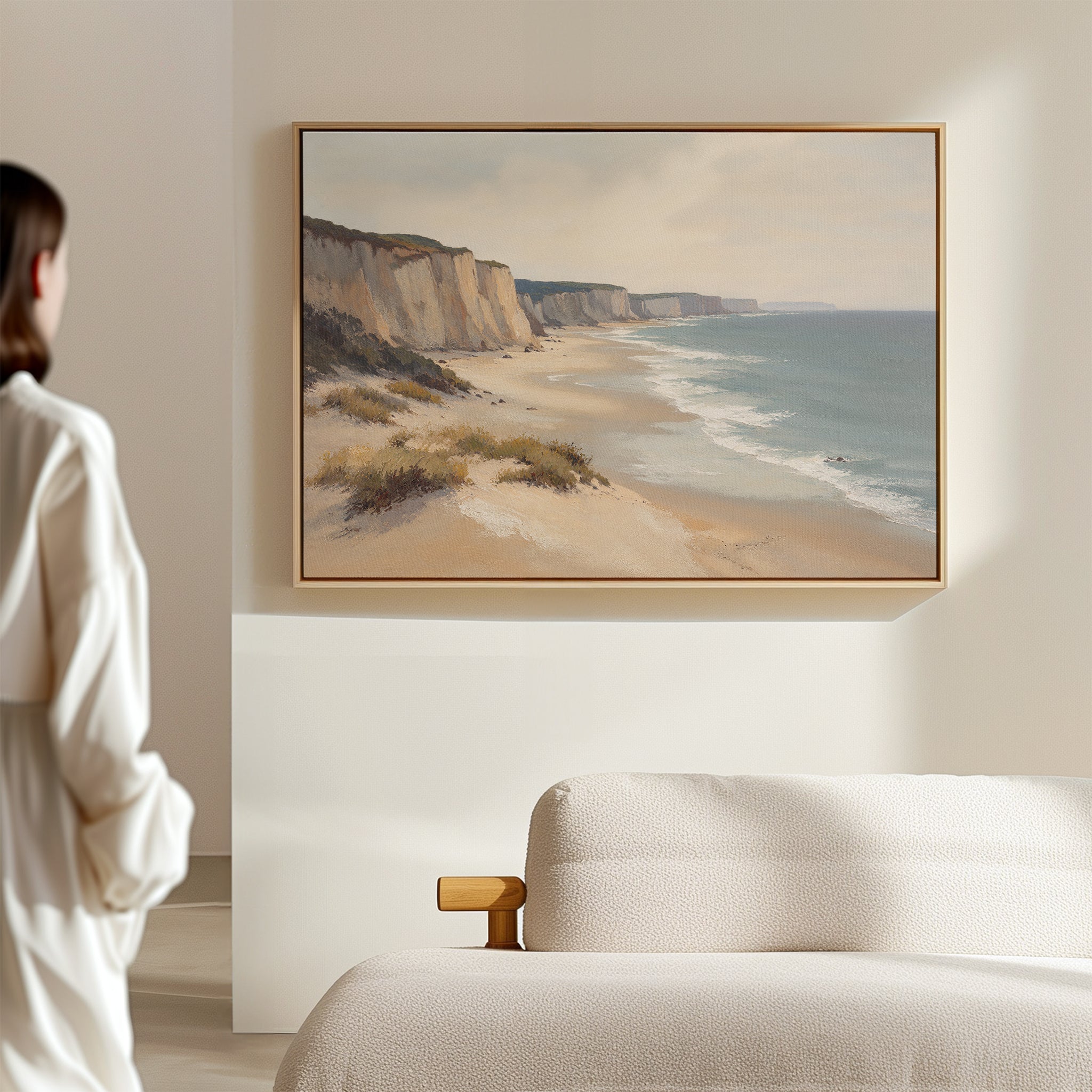 Whispering Cliffs at Tideline – blue vintage canvas wall art print by Aspire Prints