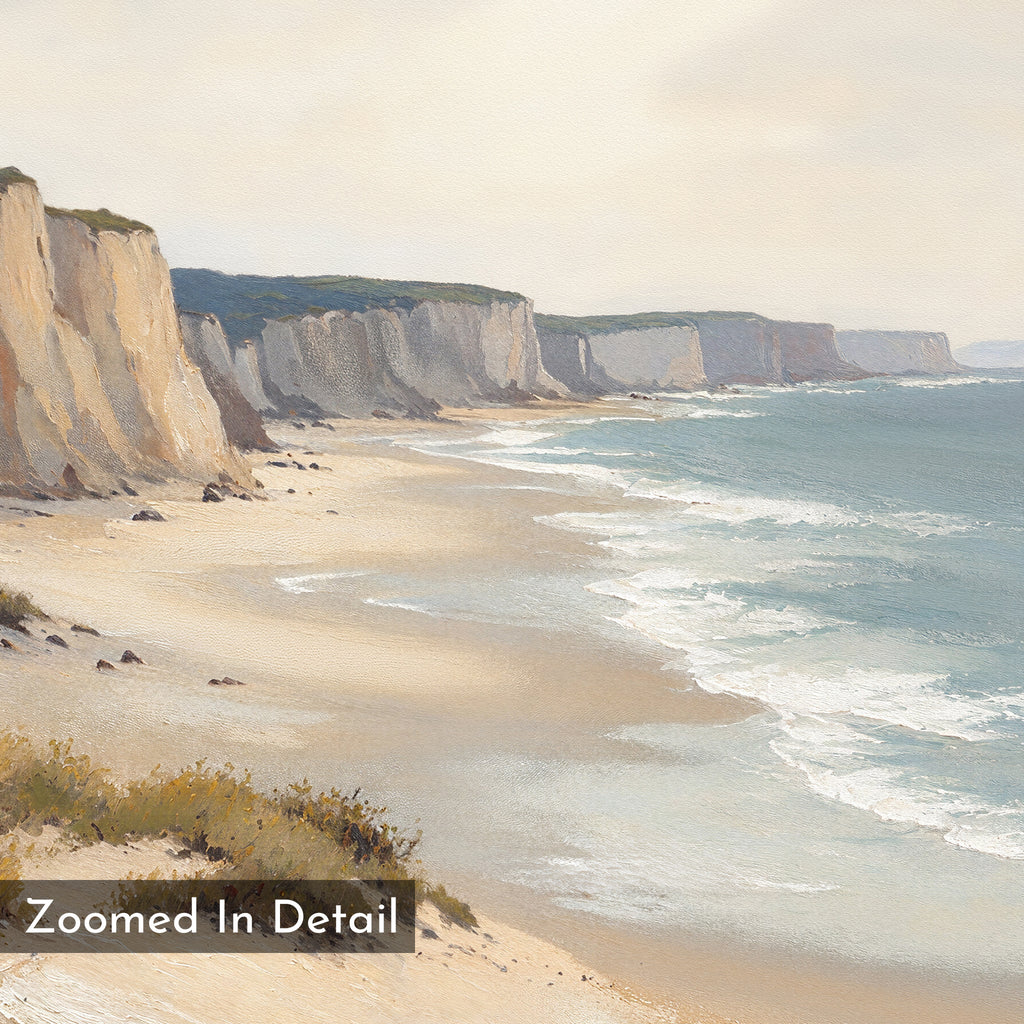 Whispering Cliffs at Tideline – blue vintage canvas wall art print by Aspire Prints