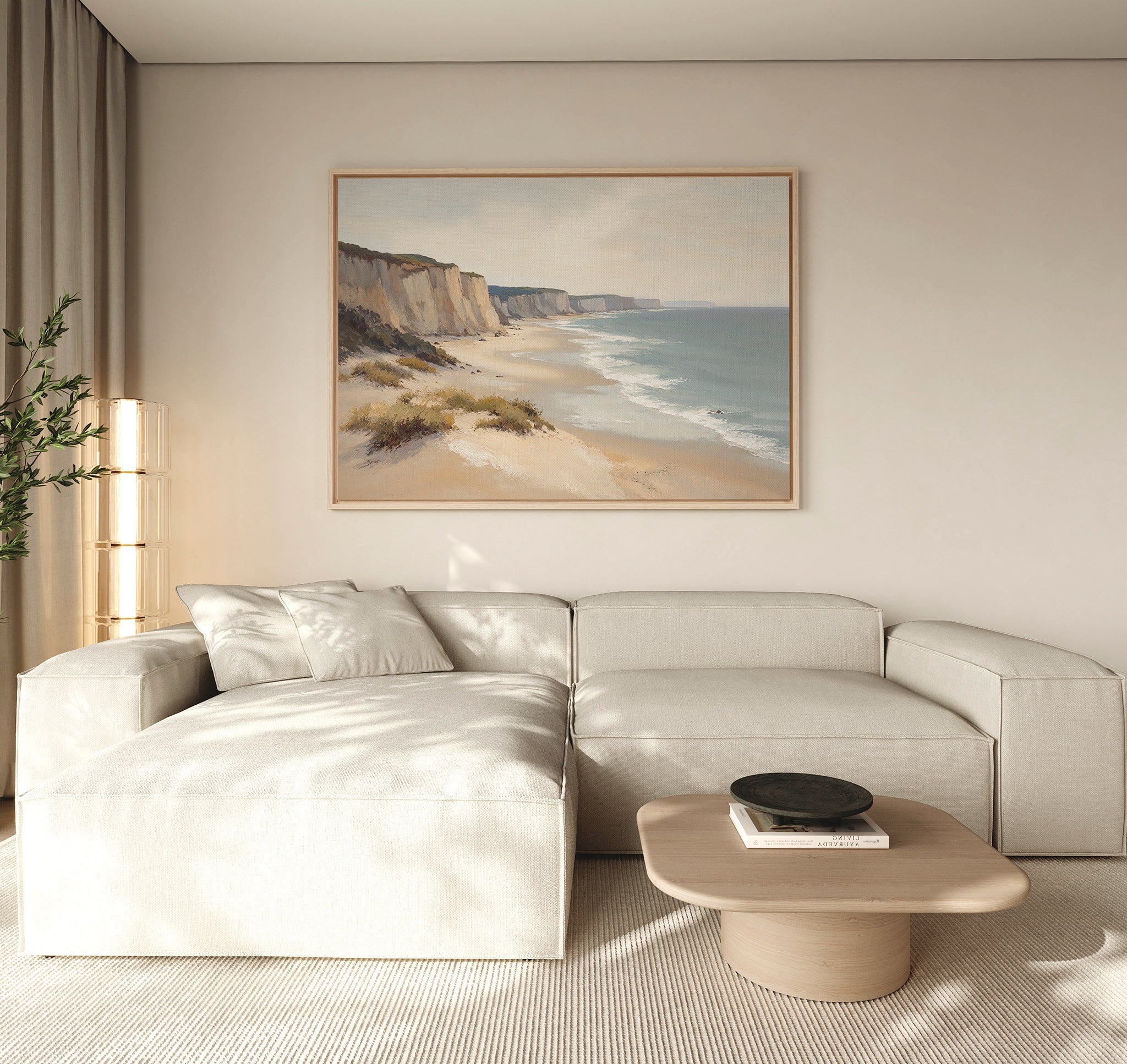 Whispering Cliffs at Tideline – blue vintage canvas wall art print by Aspire Prints