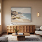 Whispering Cliffs at Tideline – blue vintage canvas wall art print by Aspire Prints