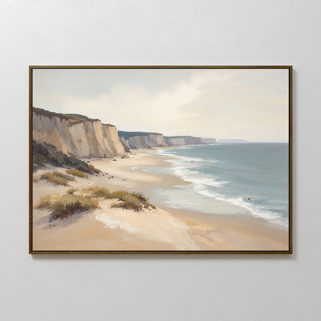 Whispering Cliffs at Tideline – blue vintage canvas wall art print by Aspire Prints