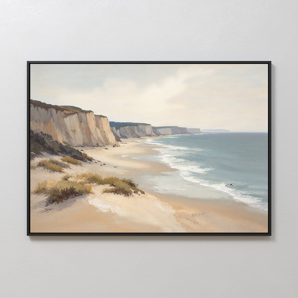 Whispering Cliffs at Tideline – blue vintage canvas wall art print by Aspire Prints