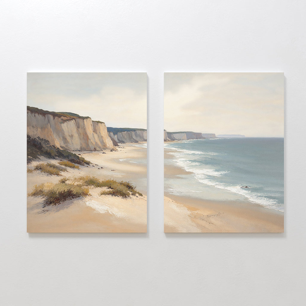 Whispering Tides Diptych – Set of 2 Canvas Prints set of 2 – blue vintage canvas wall art by Aspire Prints