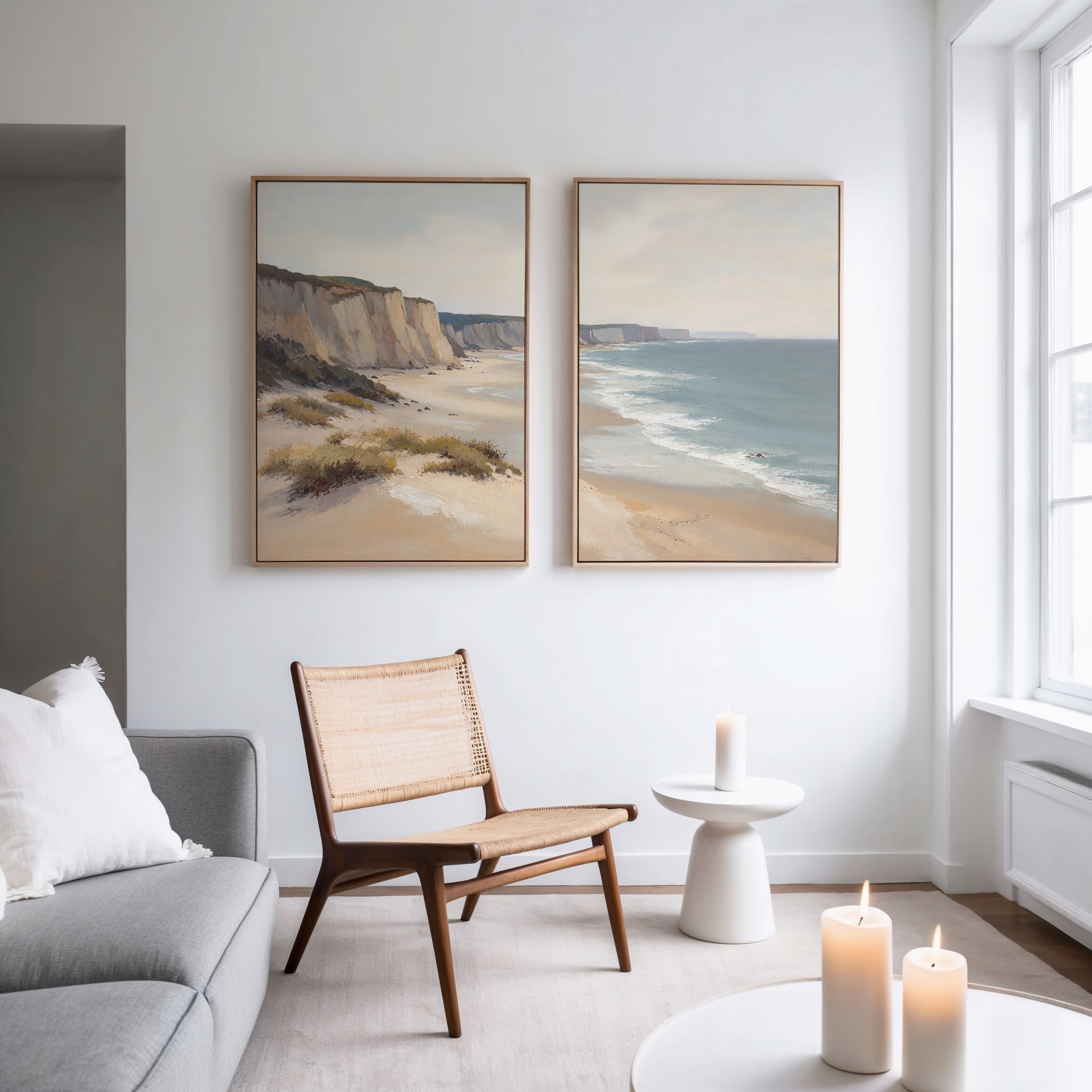 Whispering Tides Diptych – Set of 2 Canvas Prints set of 2 – blue vintage canvas wall art by Aspire Prints