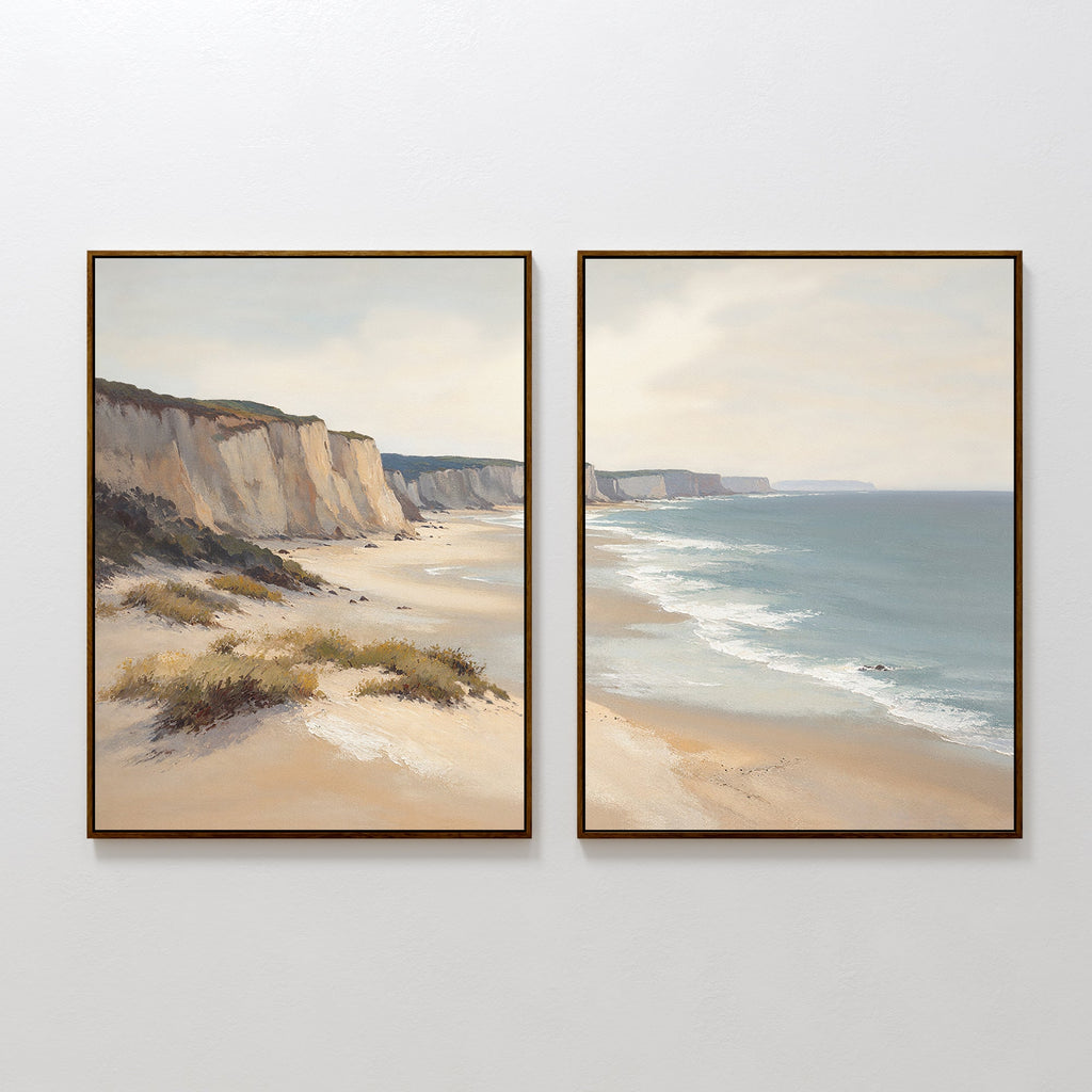 Whispering Tides Diptych – Set of 2 Canvas Prints set of 2 – blue vintage canvas wall art by Aspire Prints