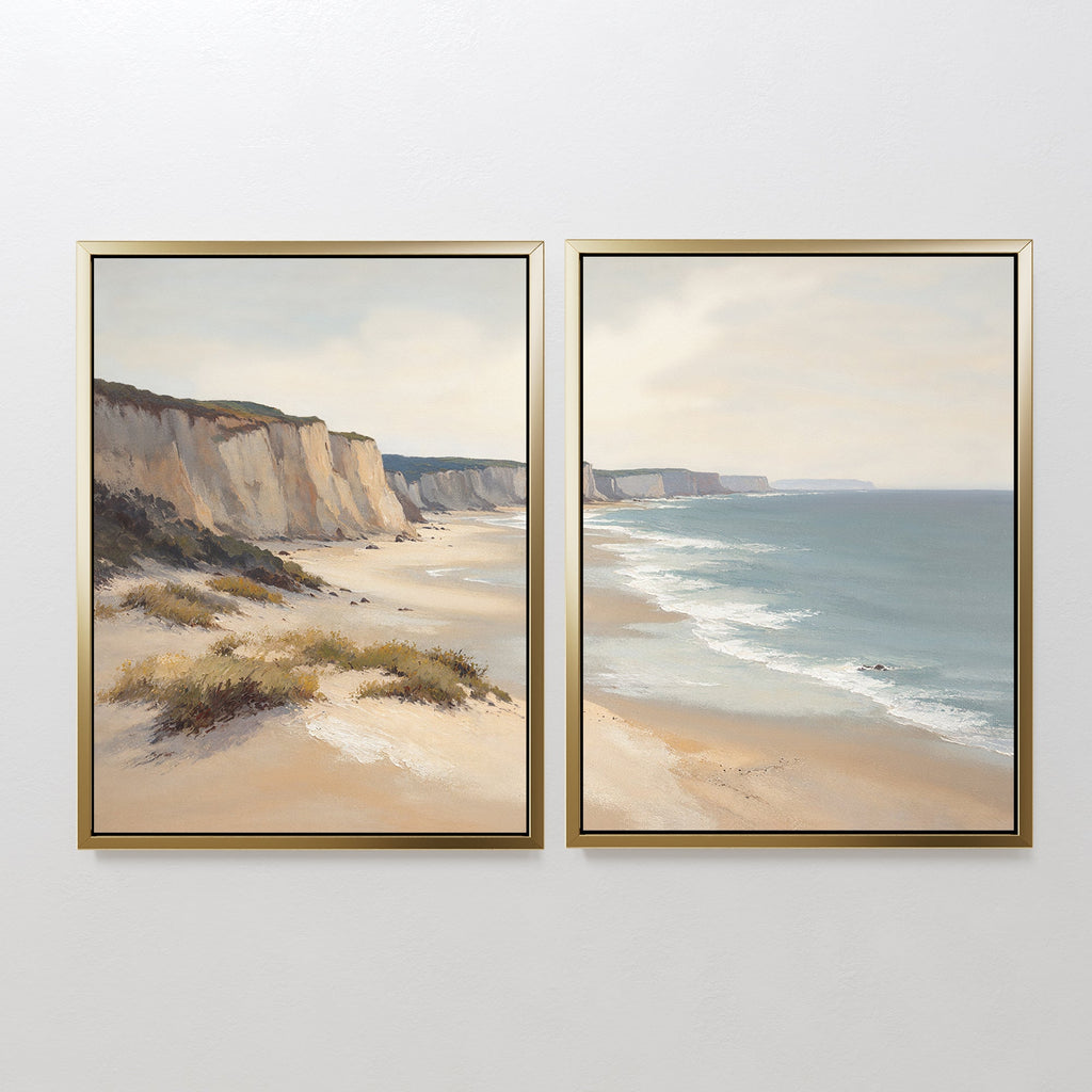 Whispering Tides Diptych – Set of 2 Canvas Prints set of 2 – blue vintage canvas wall art by Aspire Prints