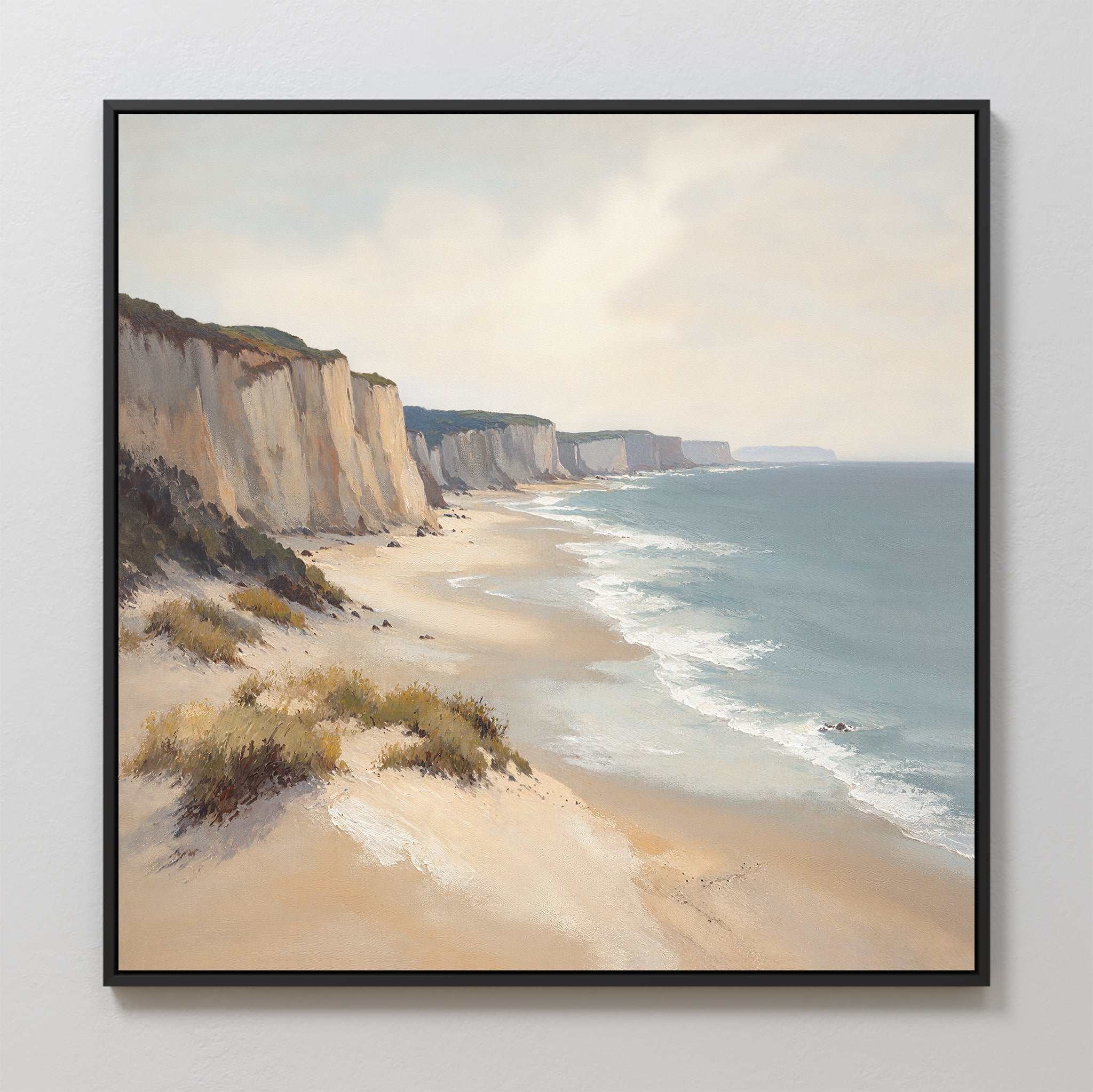 Whispering Tide at Chalk Cove Canvas Print – blue vintage canvas wall art print by Aspire Prints
