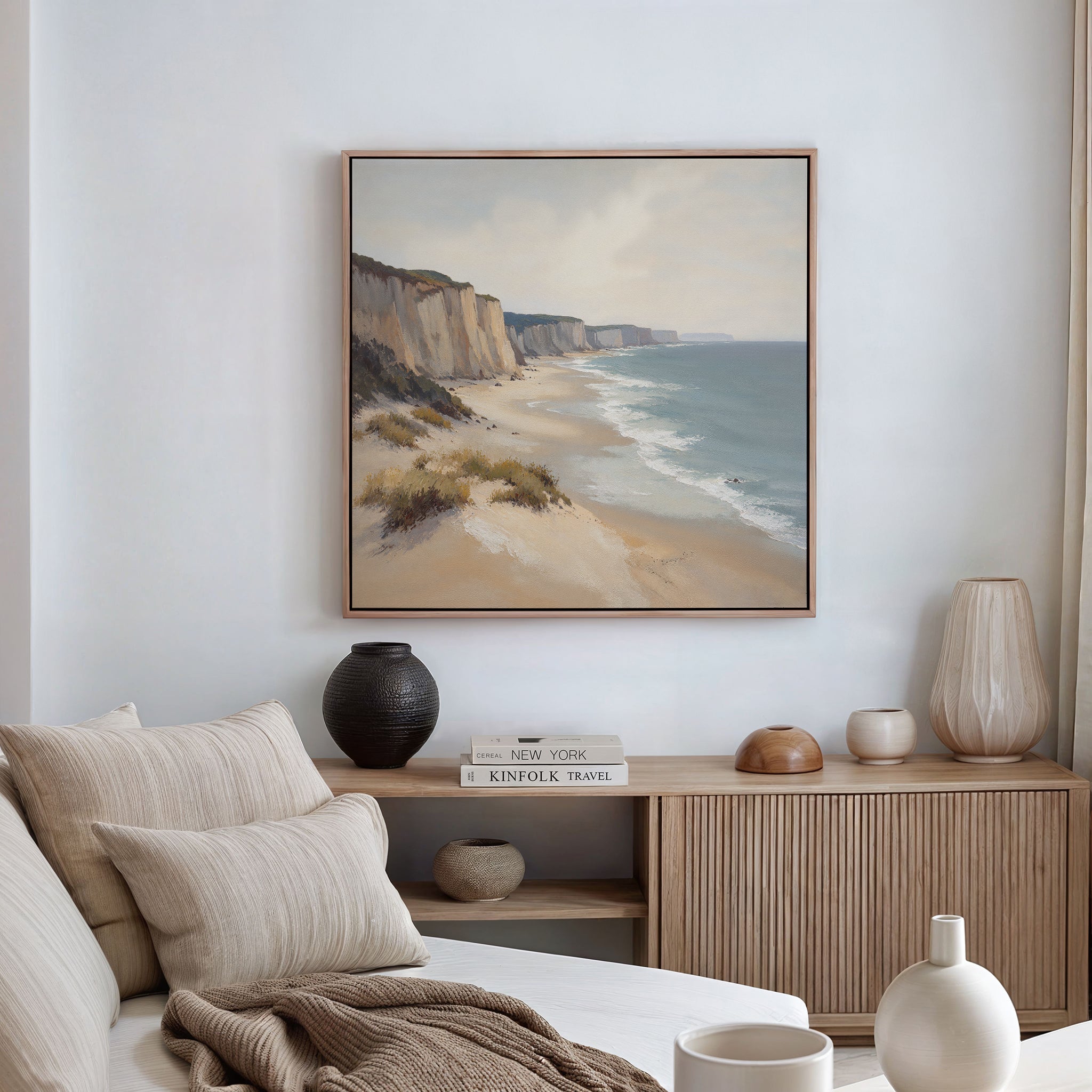 Whispering Tide at Chalk Cove Canvas Print – blue vintage canvas wall art print by Aspire Prints