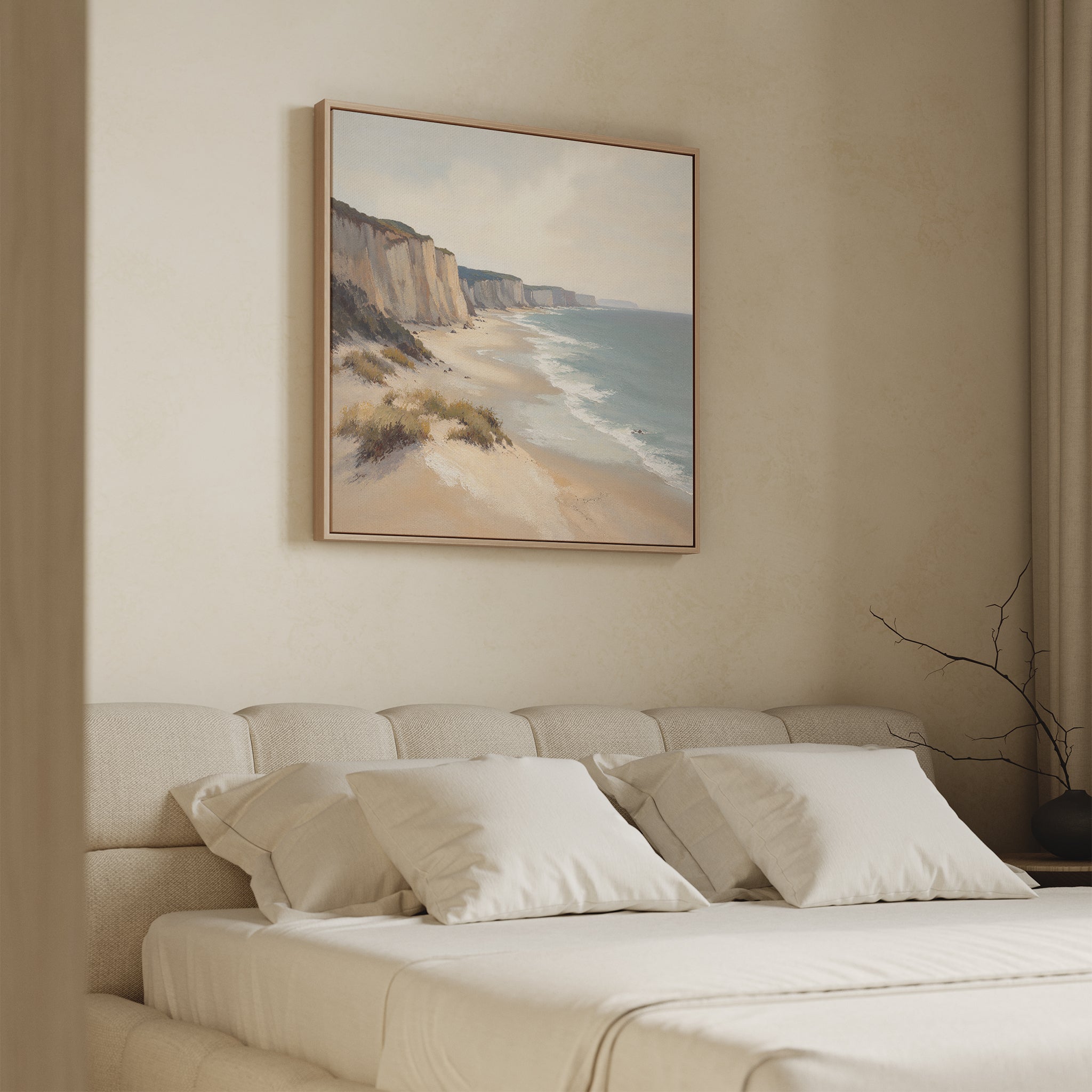 Whispering Tide at Chalk Cove Canvas Print – blue vintage canvas wall art print by Aspire Prints