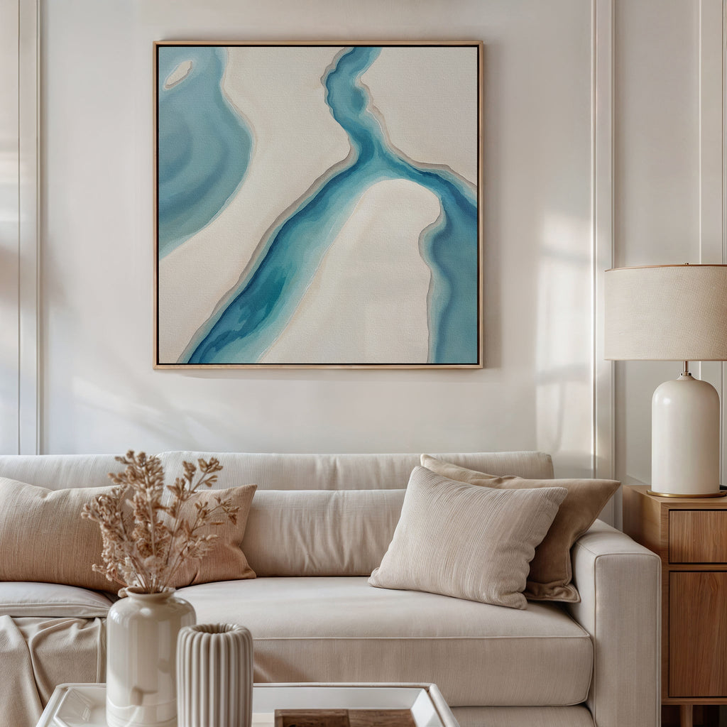 Tideline Whisper – blue coastal canvas wall art print by Aspire Prints