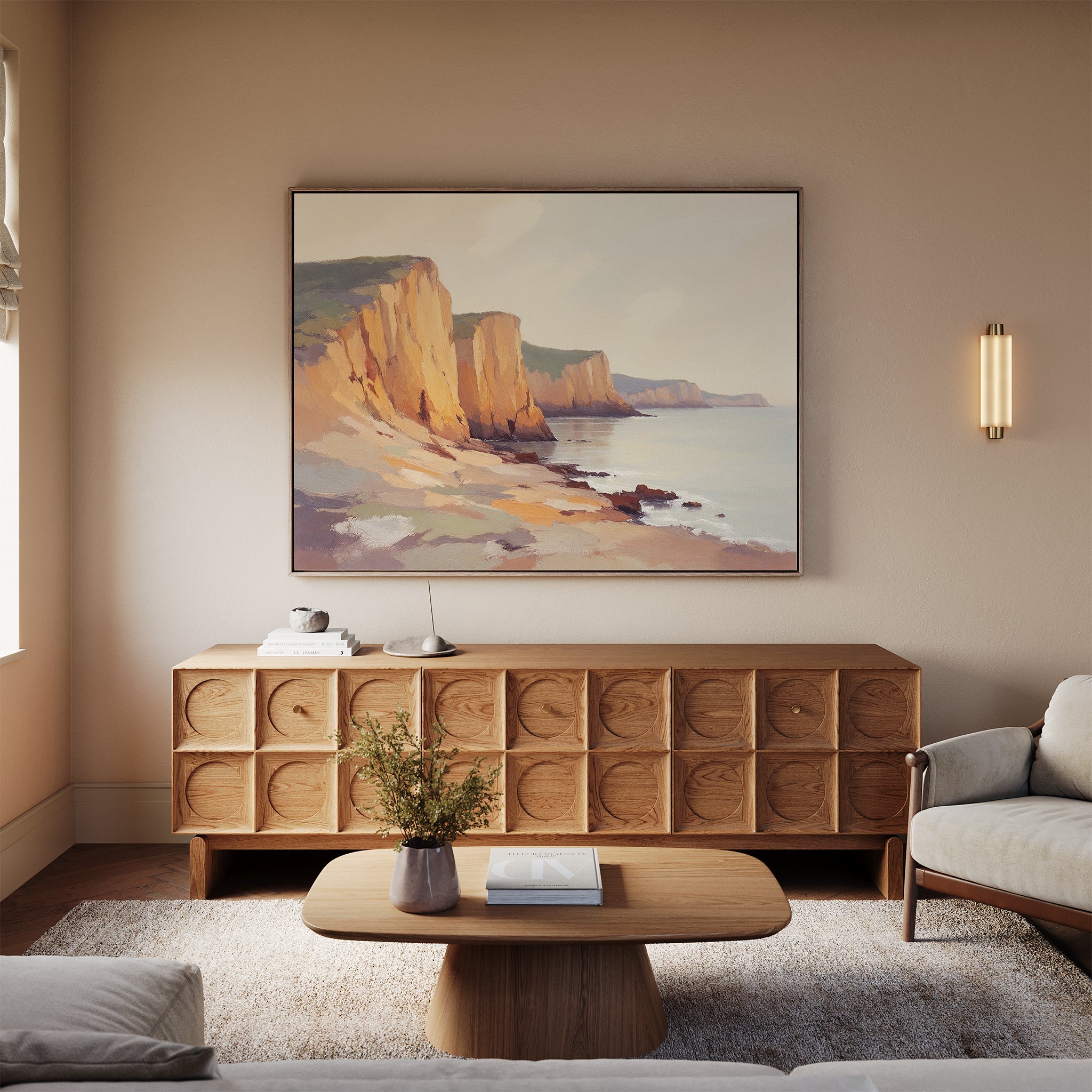 Where the Cliffs Meet Gold – earthy brown vintage canvas wall art print by Aspire Prints