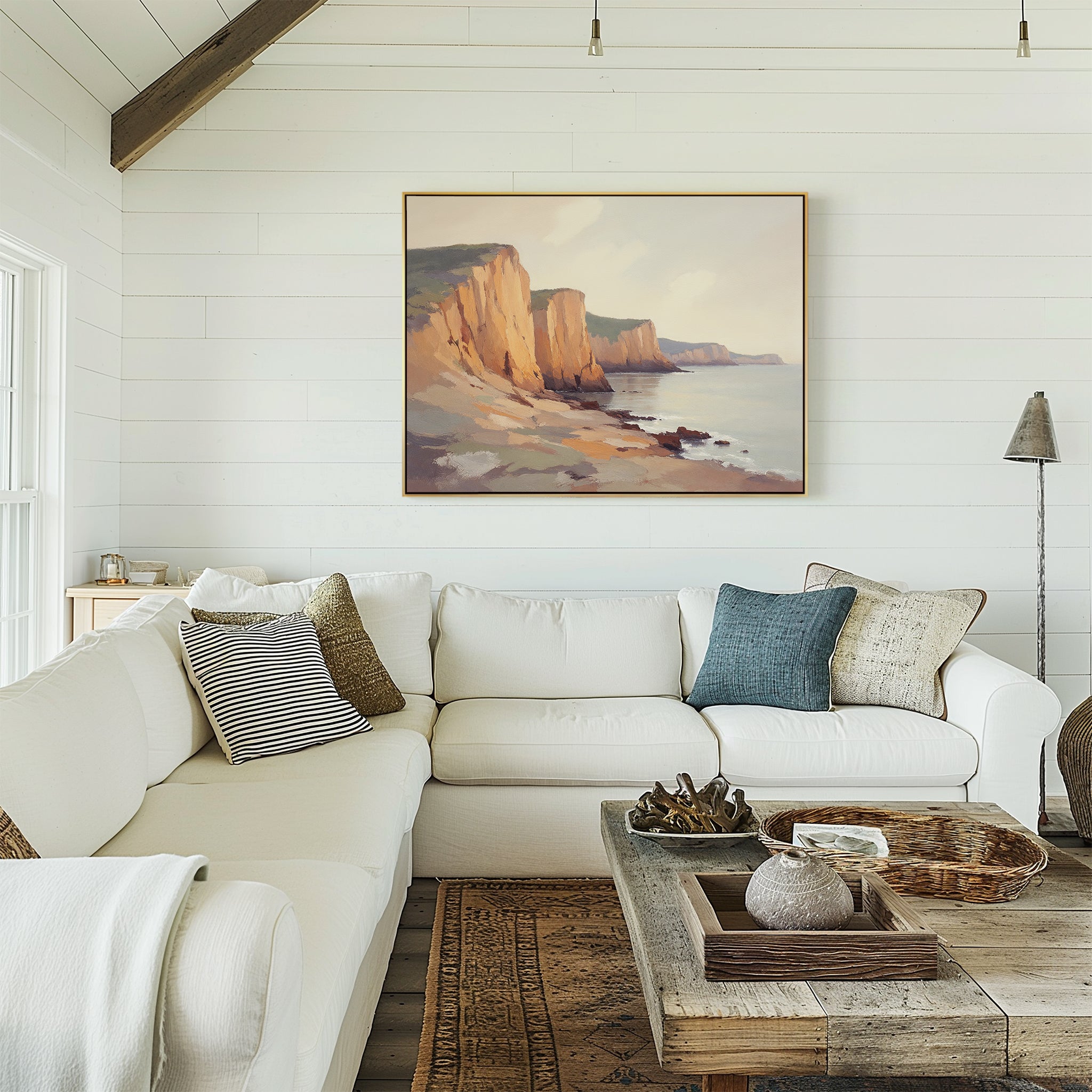 Where the Cliffs Meet Gold – earthy brown vintage canvas wall art print by Aspire Prints