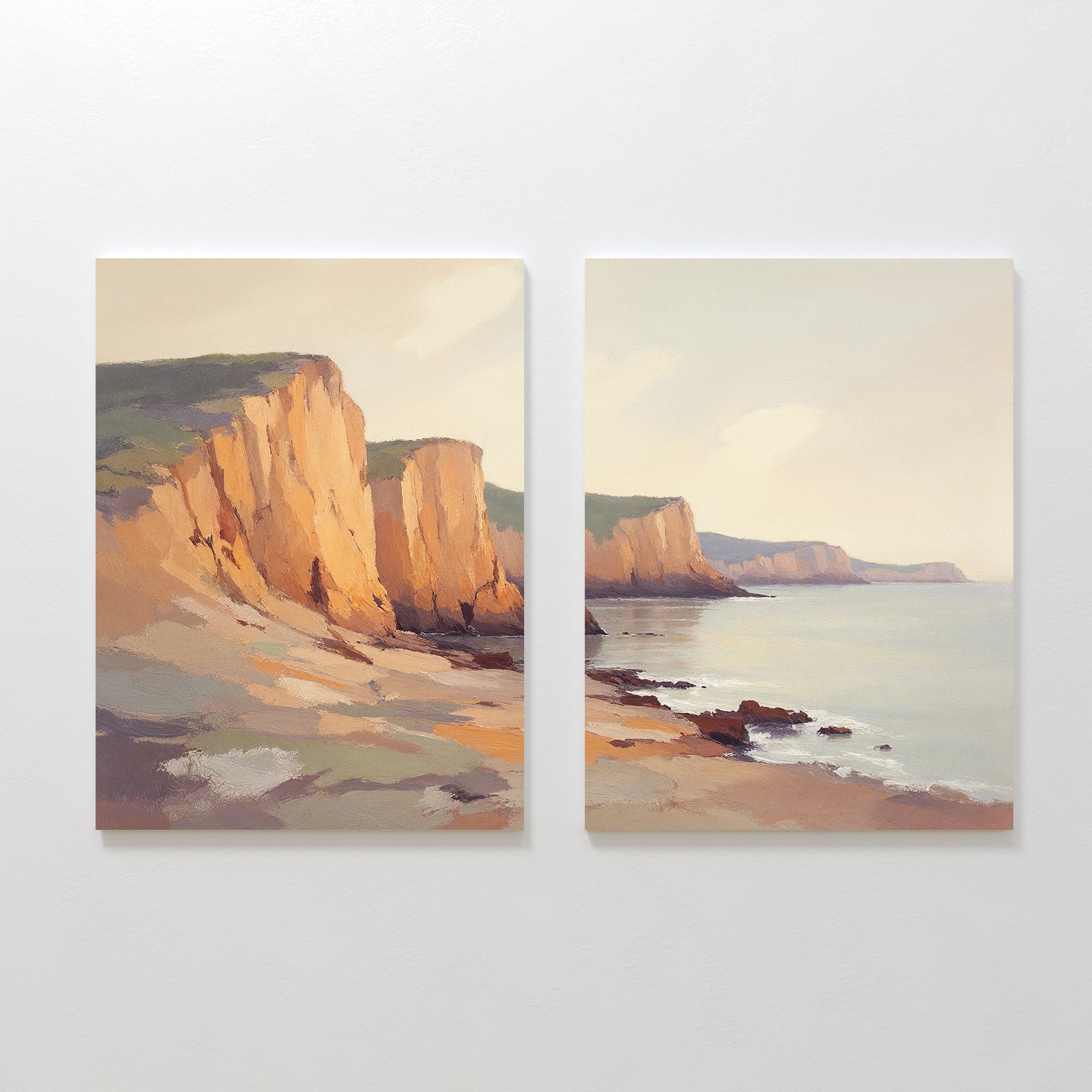 Cliffs of Amber Light – Set of 2 Canvas Prints set of 2 – earthy brown vintage canvas wall art by Aspire Prints