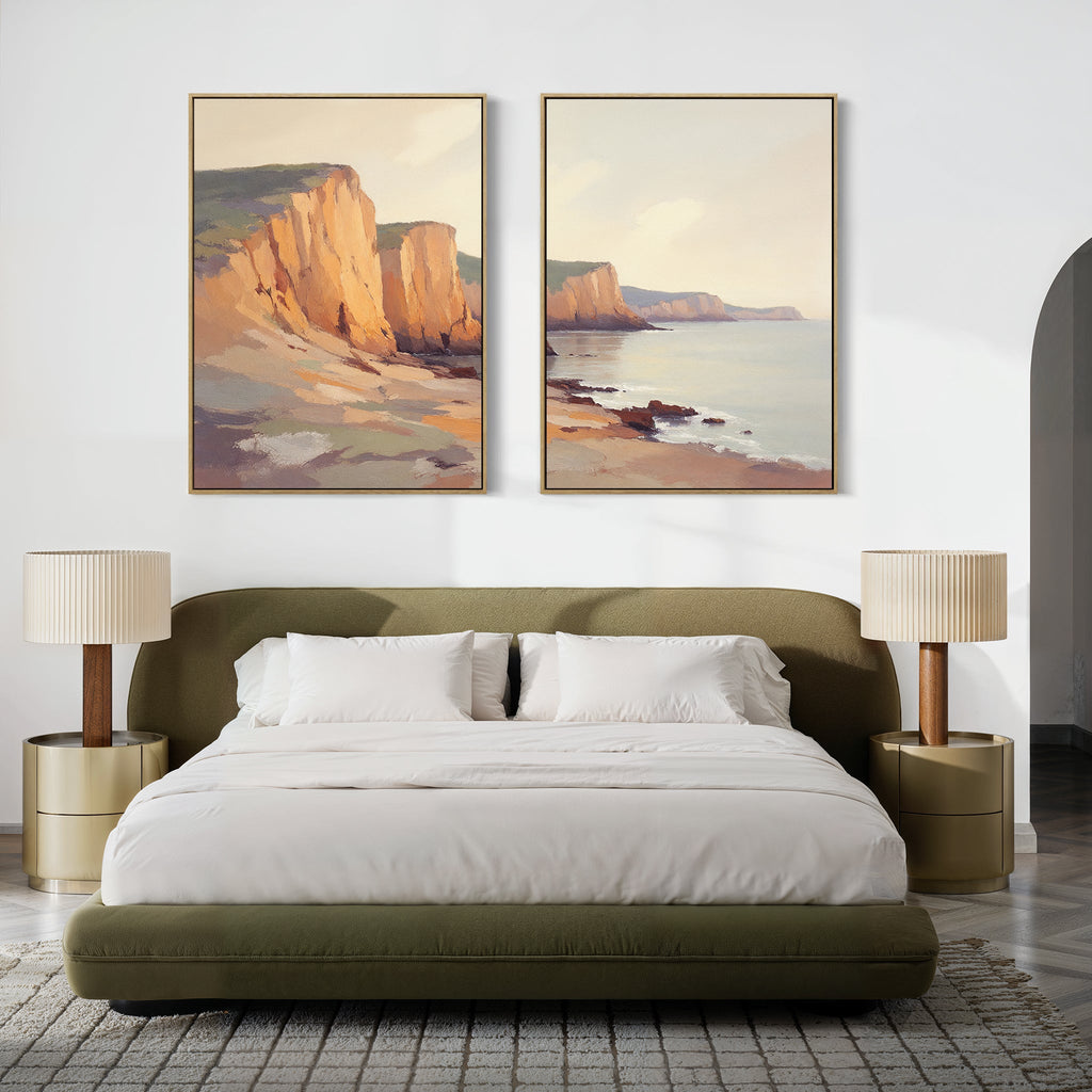 Cliffs of Amber Light – Set of 2 Canvas Prints set of 2 – earthy brown vintage canvas wall art by Aspire Prints