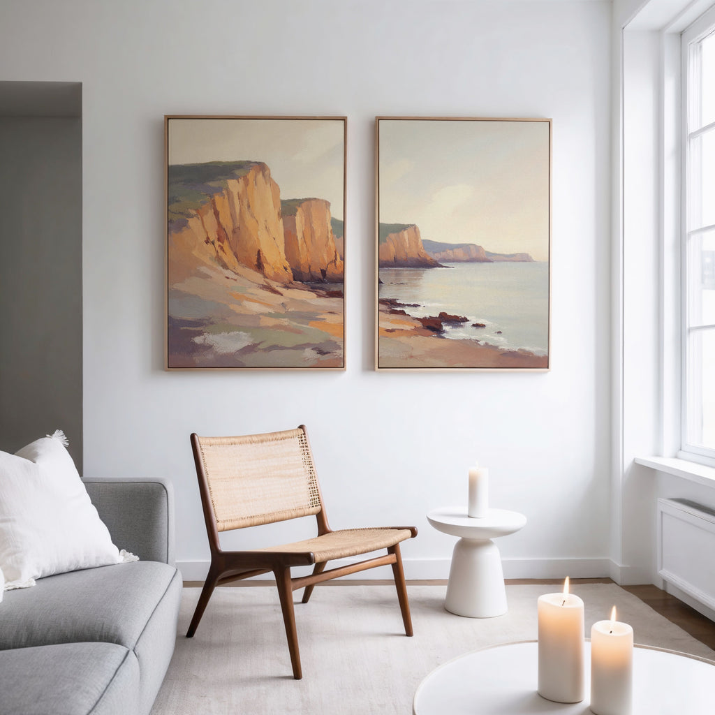 Cliffs of Amber Light – Set of 2 Canvas Prints set of 2 – earthy brown vintage canvas wall art by Aspire Prints