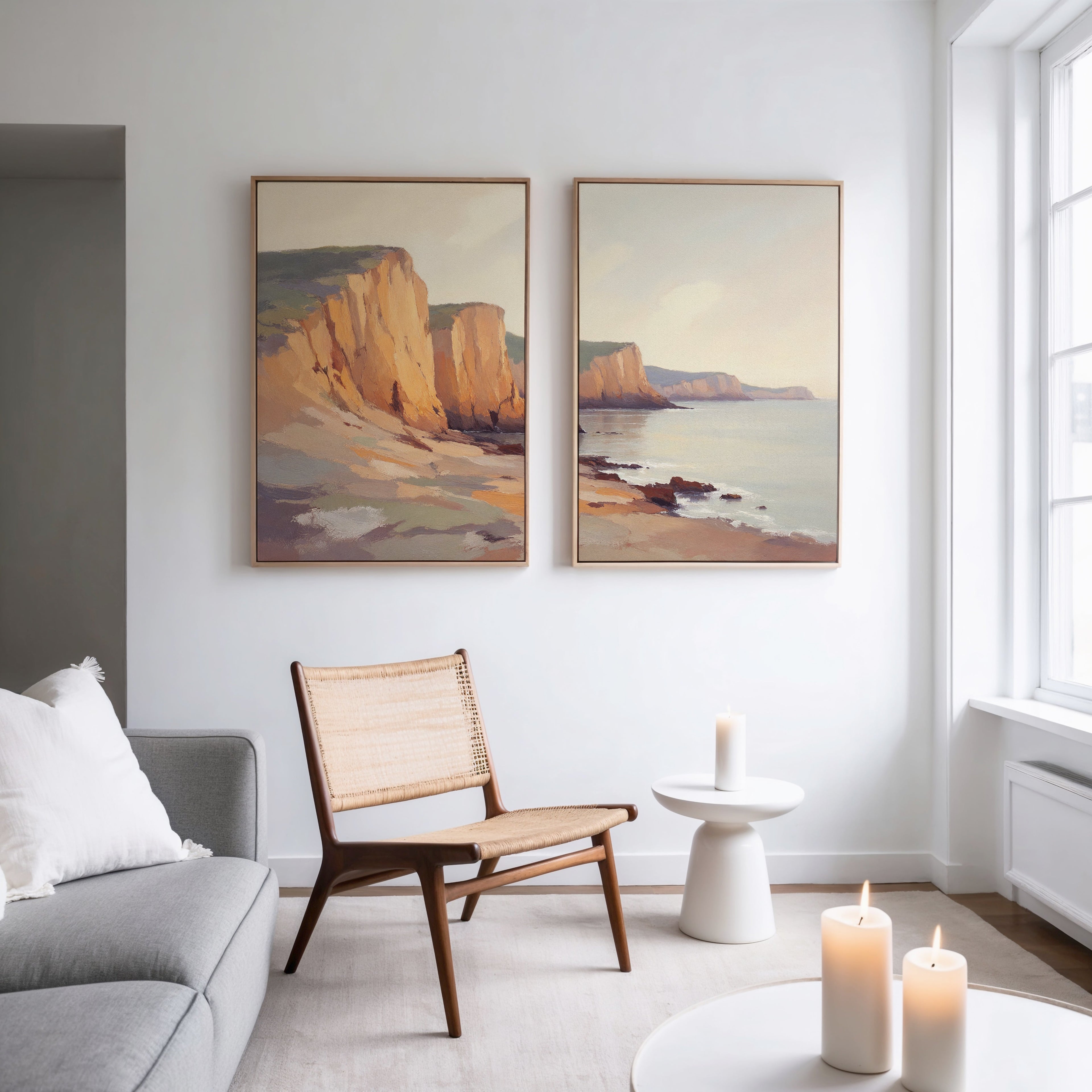 Cliffs of Amber Light – Set of 2 Canvas Prints set of 2 – earthy brown vintage canvas wall art by Aspire Prints