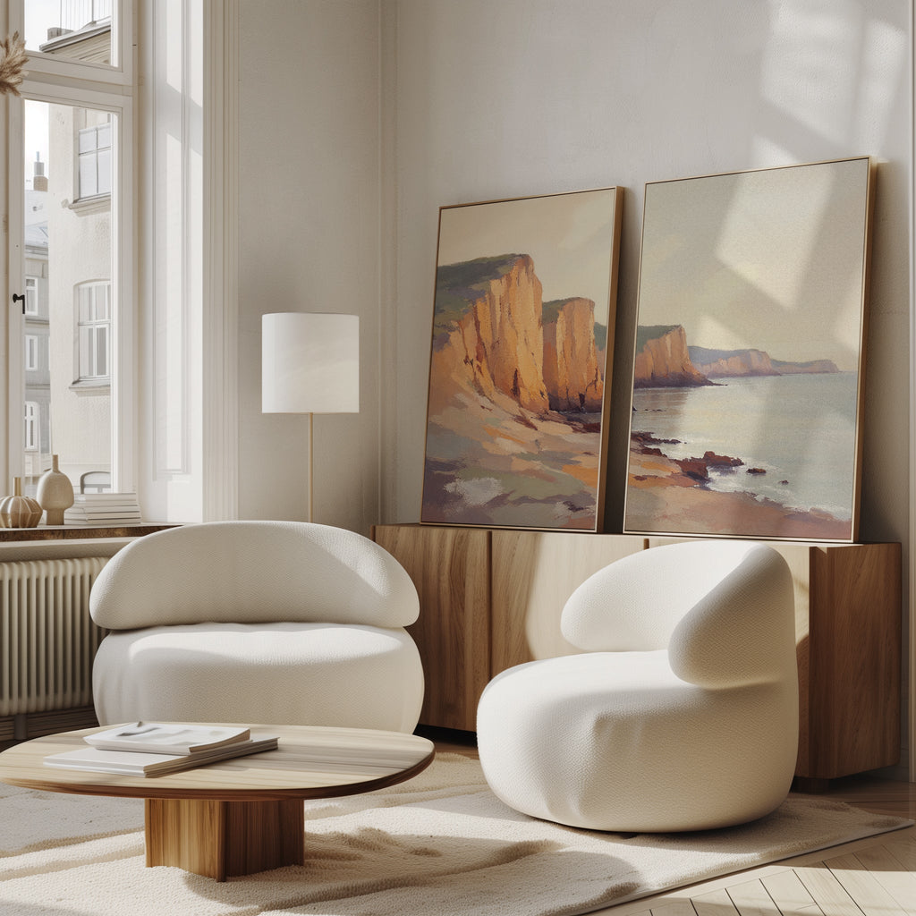 Cliffs of Amber Light – Set of 2 Canvas Prints set of 2 – earthy brown vintage canvas wall art by Aspire Prints