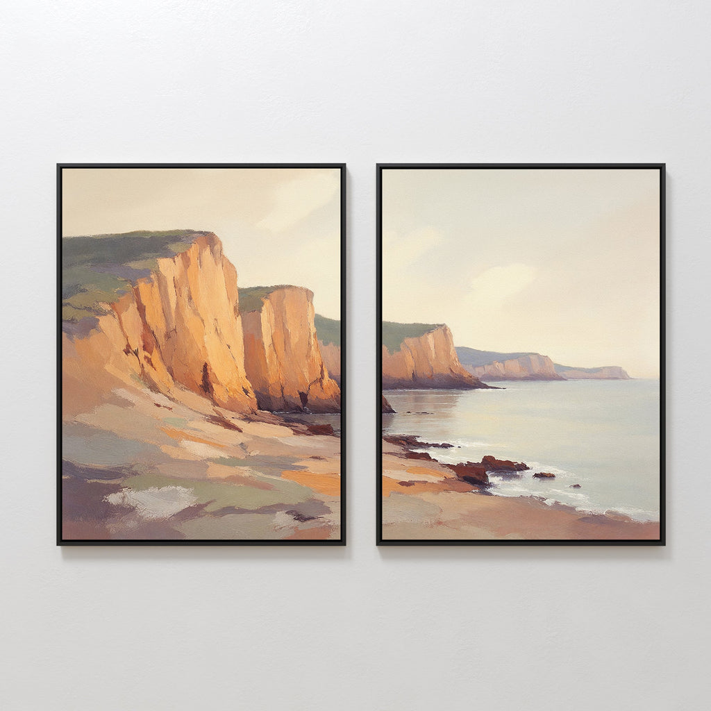 Cliffs of Amber Light – Set of 2 Canvas Prints set of 2 – earthy brown vintage canvas wall art by Aspire Prints