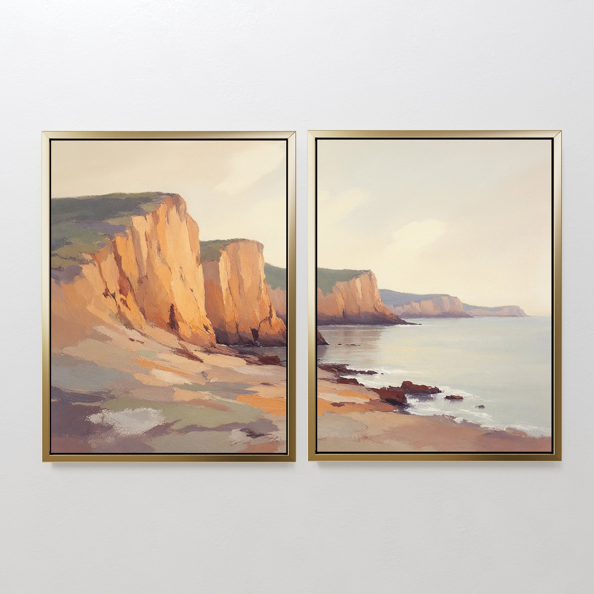 Cliffs of Amber Light – Set of 2 Canvas Prints set of 2 – earthy brown vintage canvas wall art by Aspire Prints