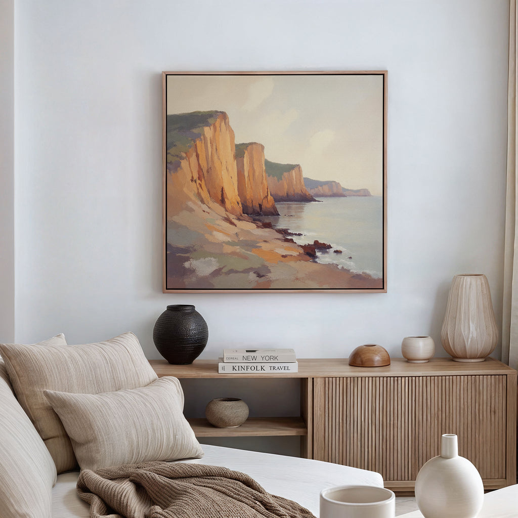 Where the Cliffs Catch Fire – earthy brown vintage canvas wall art print by Aspire Prints