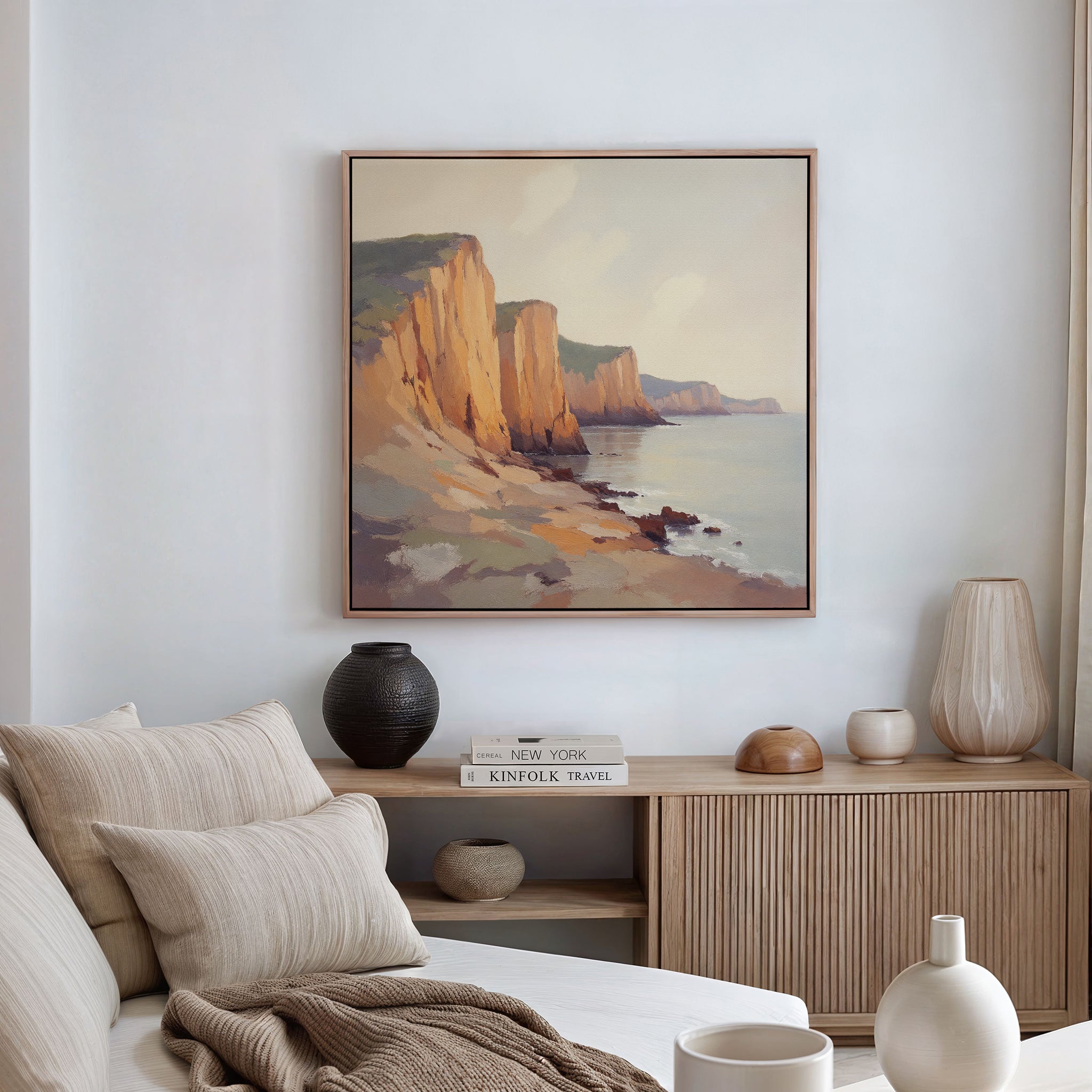 Where the Cliffs Catch Fire – earthy brown vintage canvas wall art print by Aspire Prints