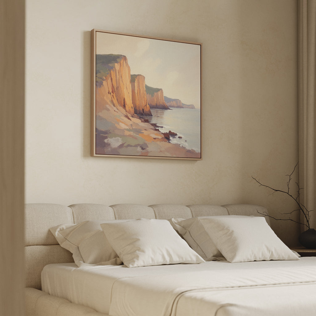 Where the Cliffs Catch Fire – earthy brown vintage canvas wall art print by Aspire Prints