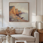 Where the Cliffs Catch Fire – earthy brown vintage canvas wall art print by Aspire Prints