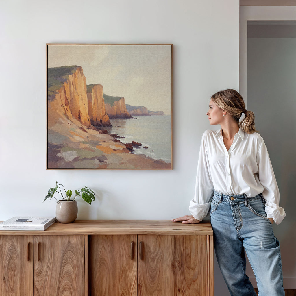 Where the Cliffs Catch Fire – earthy brown vintage canvas wall art print by Aspire Prints