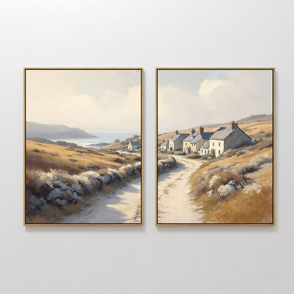 Amber Shores Whisper – Set of 2 Canvas Prints set of 2 – golden yellow vintage canvas wall art by Aspire Prints
