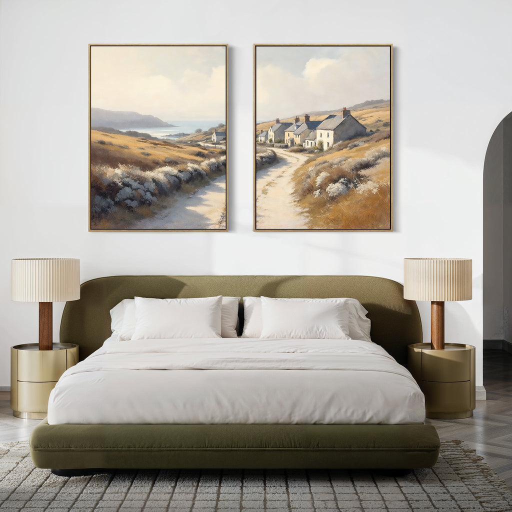 Amber Shores Whisper – Set of 2 Canvas Prints set of 2 – golden yellow vintage canvas wall art by Aspire Prints