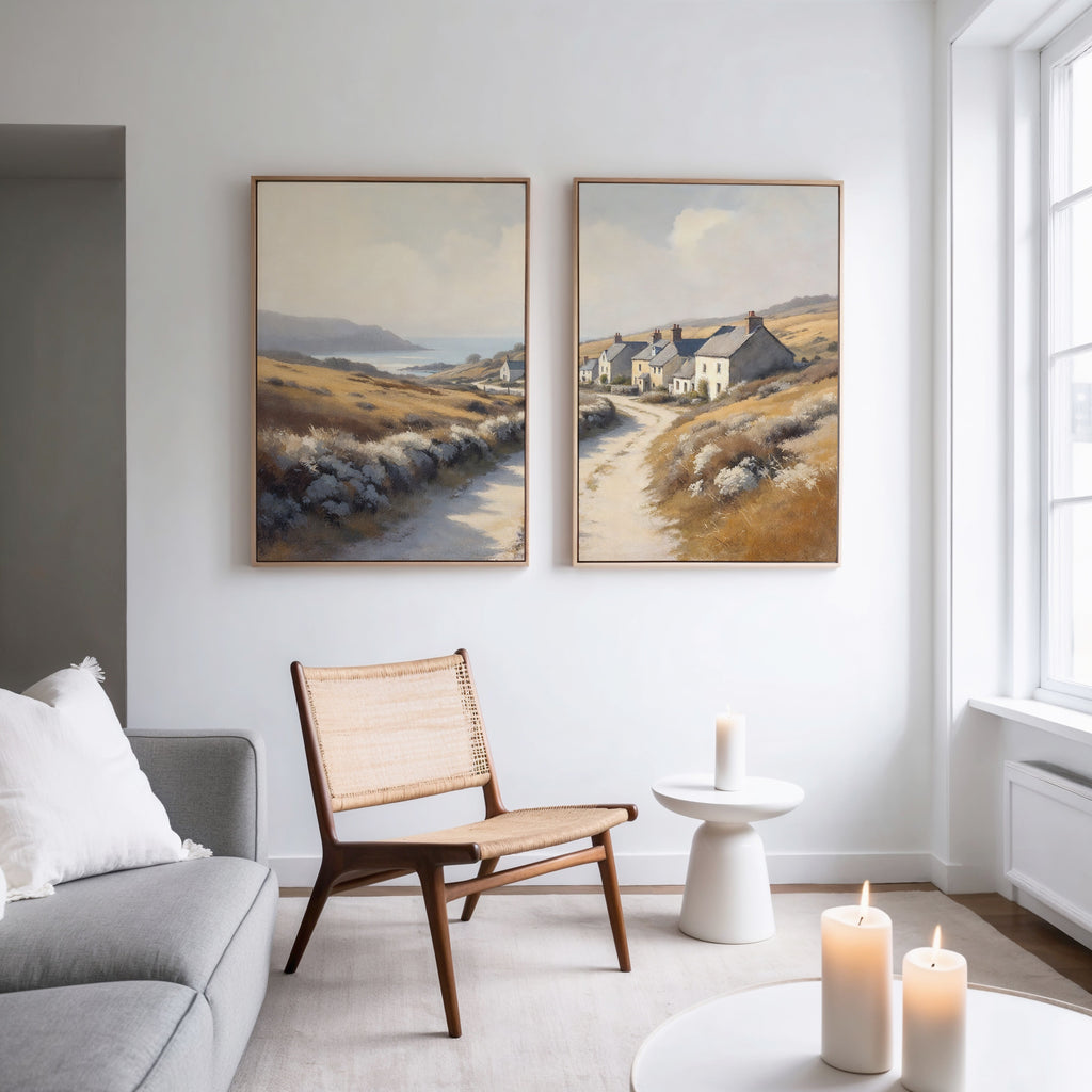 Amber Shores Whisper – Set of 2 Canvas Prints set of 2 – golden yellow vintage canvas wall art by Aspire Prints