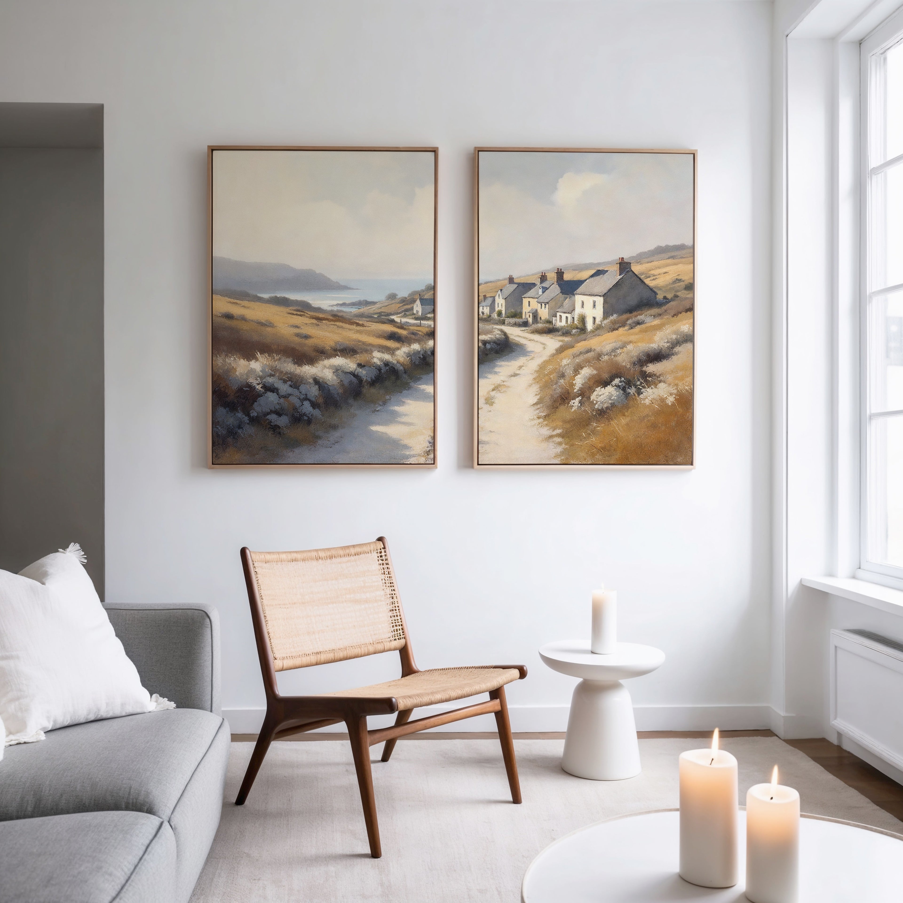Amber Shores Whisper – Set of 2 Canvas Prints set of 2 – golden yellow vintage canvas wall art by Aspire Prints