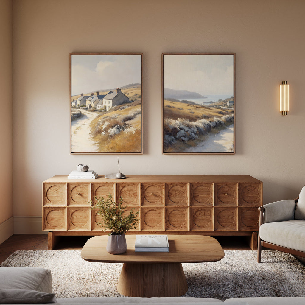 Amber Shores Whisper – Set of 2 Canvas Prints set of 2 – golden yellow vintage canvas wall art by Aspire Prints
