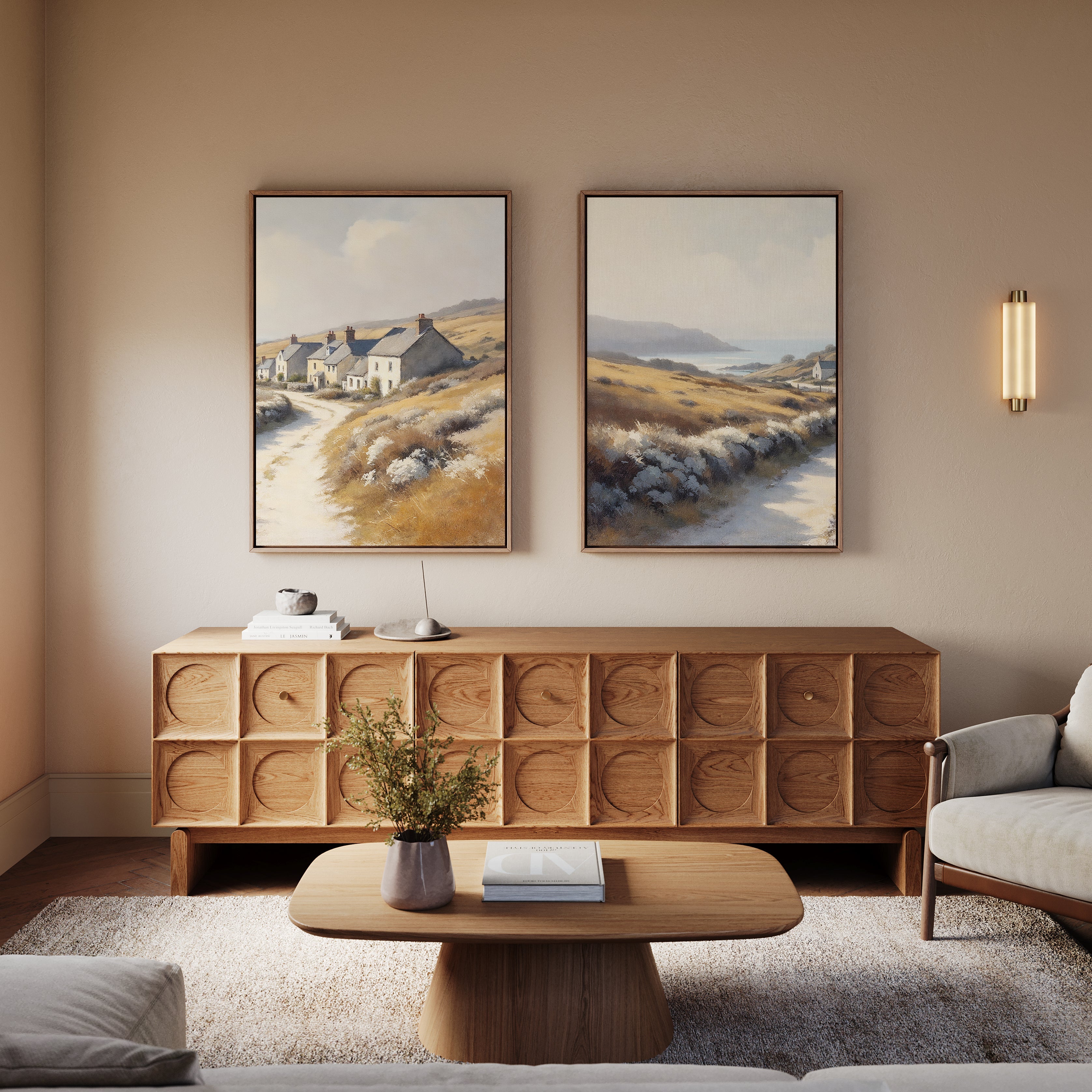 Amber Shores Whisper – Set of 2 Canvas Prints set of 2 – golden yellow vintage canvas wall art by Aspire Prints